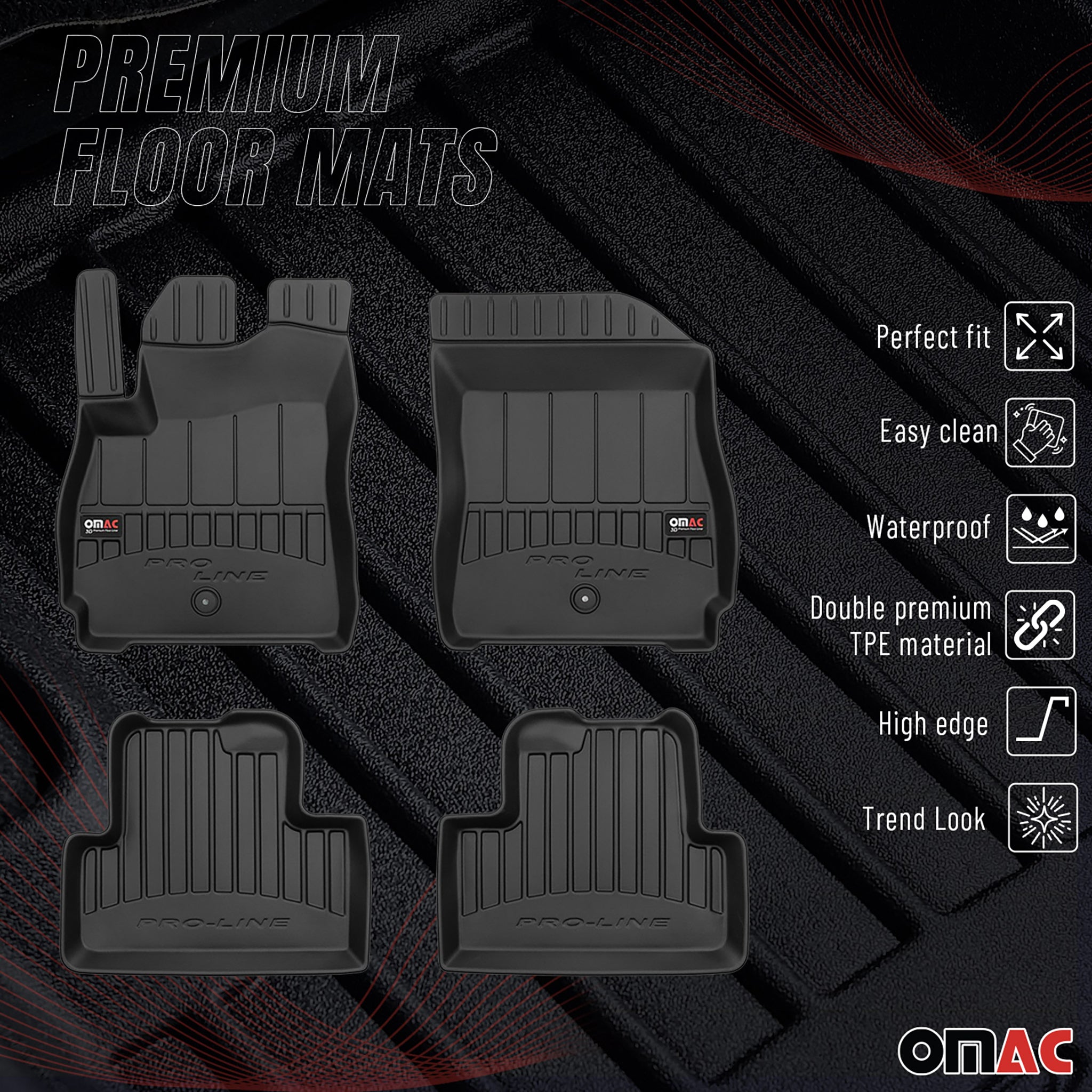 OMAC Premium Alfombrillas De Coche para Chevrolet Orlando 2010-2018 TPE Goma 4x