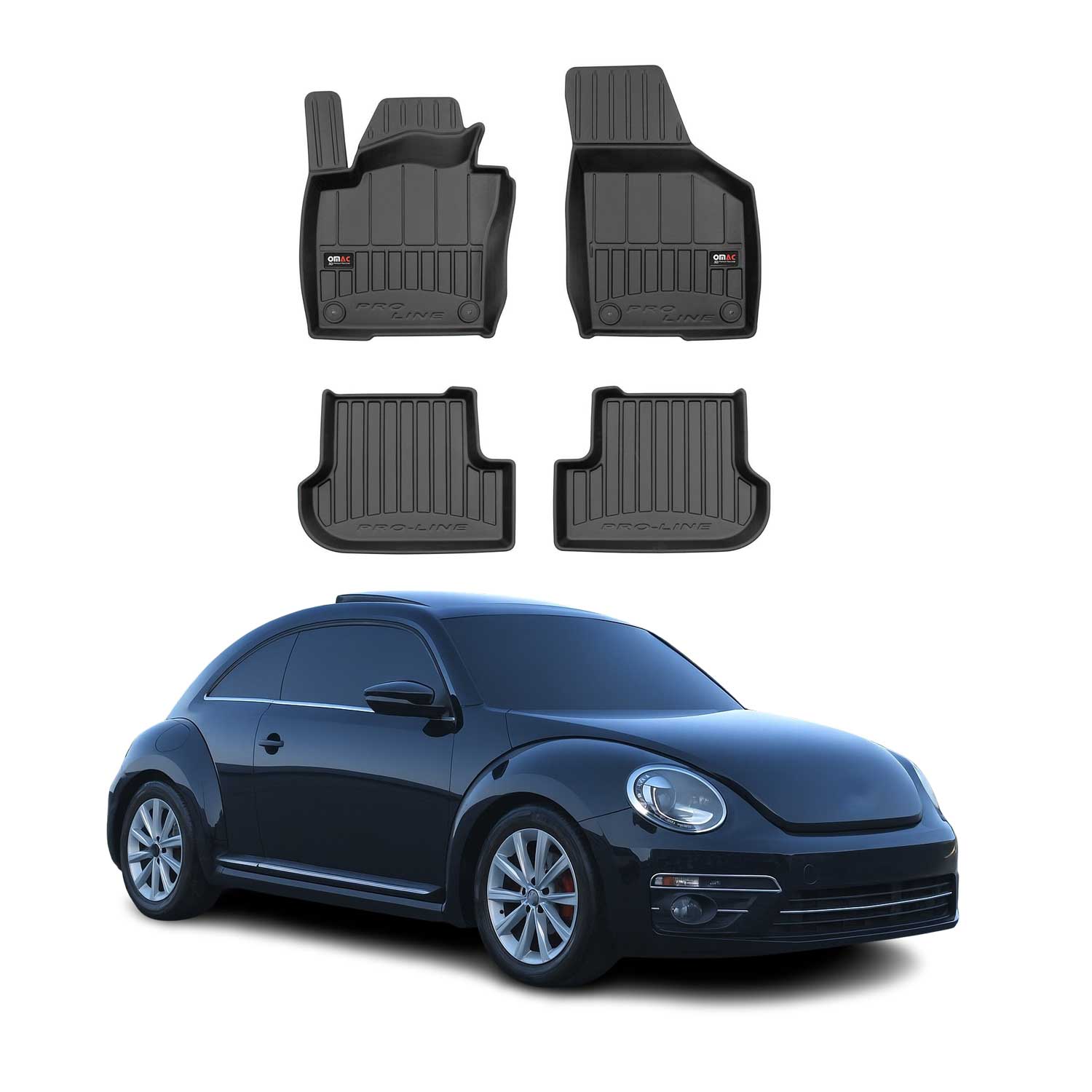 OMAC Premium Alfombrillas De Coche para VW Beetle 2011-2019 Negro TPE Goma 4Pza