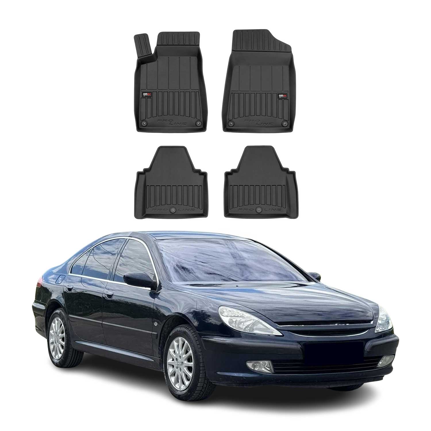 OMAC Premium Alfombrillas De Coche para Peugeot 607 1999-2010 Negro TPE Goma 4x