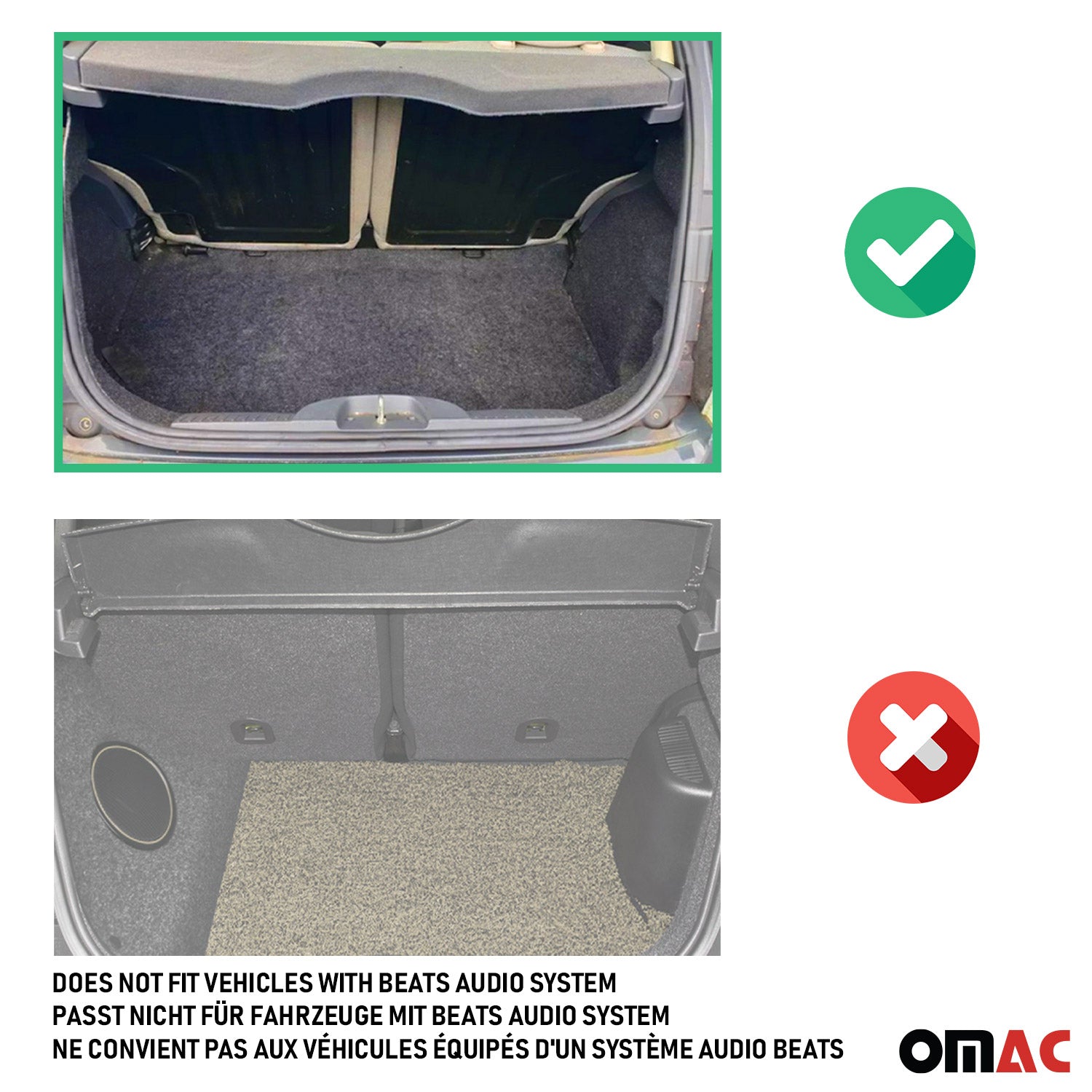 OMAC Bandeja Maletero Alfombrilla para Fiat 500-500C 2007-2025 Negro Goma TPE