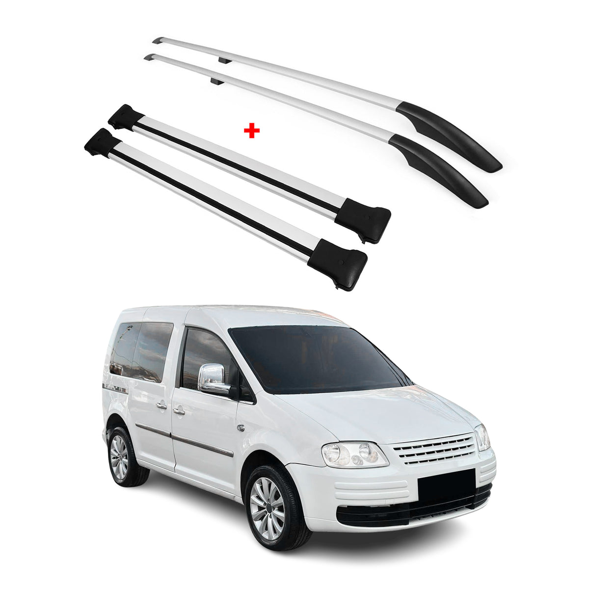Rieles & Barras de Techo Coche para VW Caddy 2003-2015 Plata Aluminio 4Pza