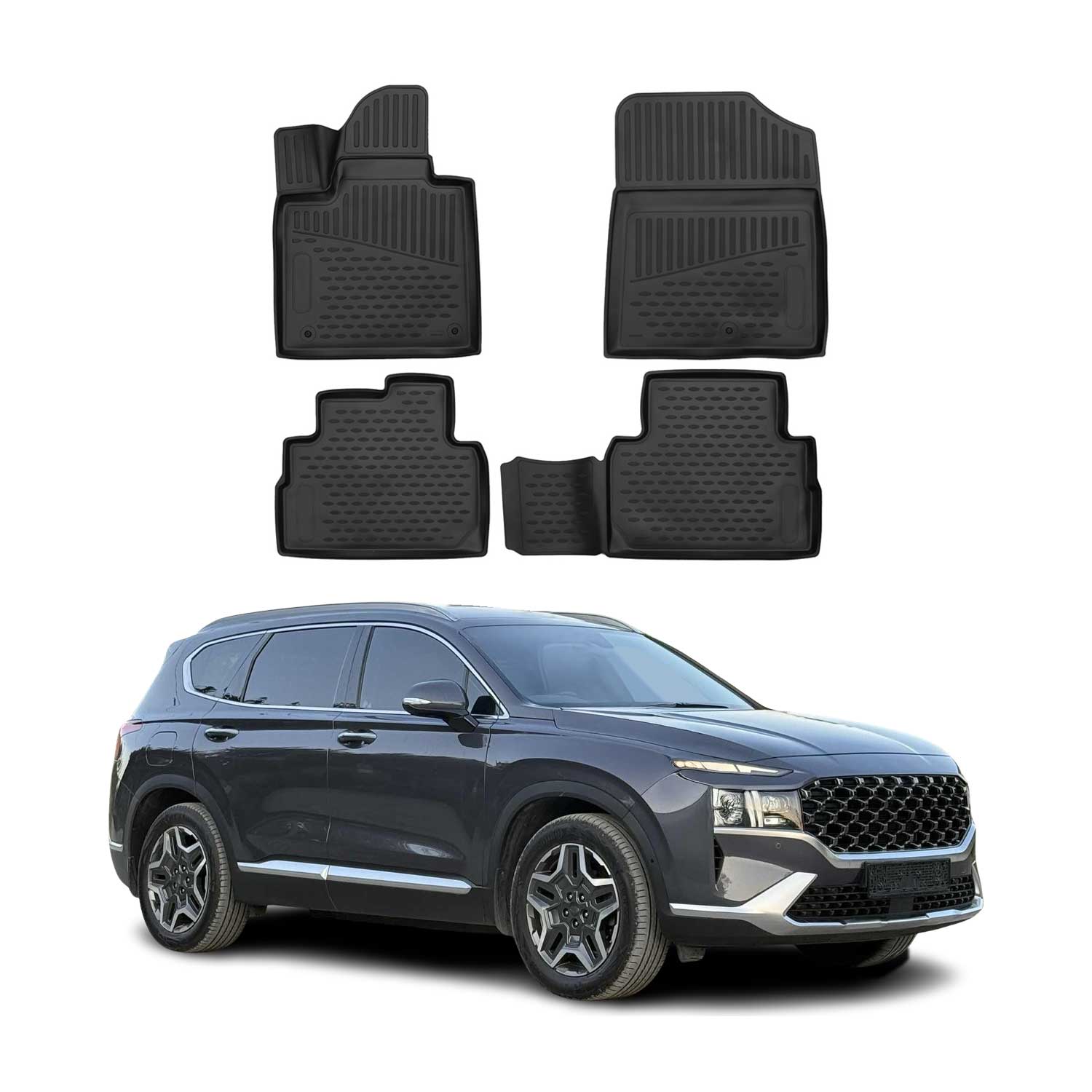 OMAC Alfombrillas De Coche para Hyundai Sante Fe 2021-2025 Negro Goma TPE 5Pza