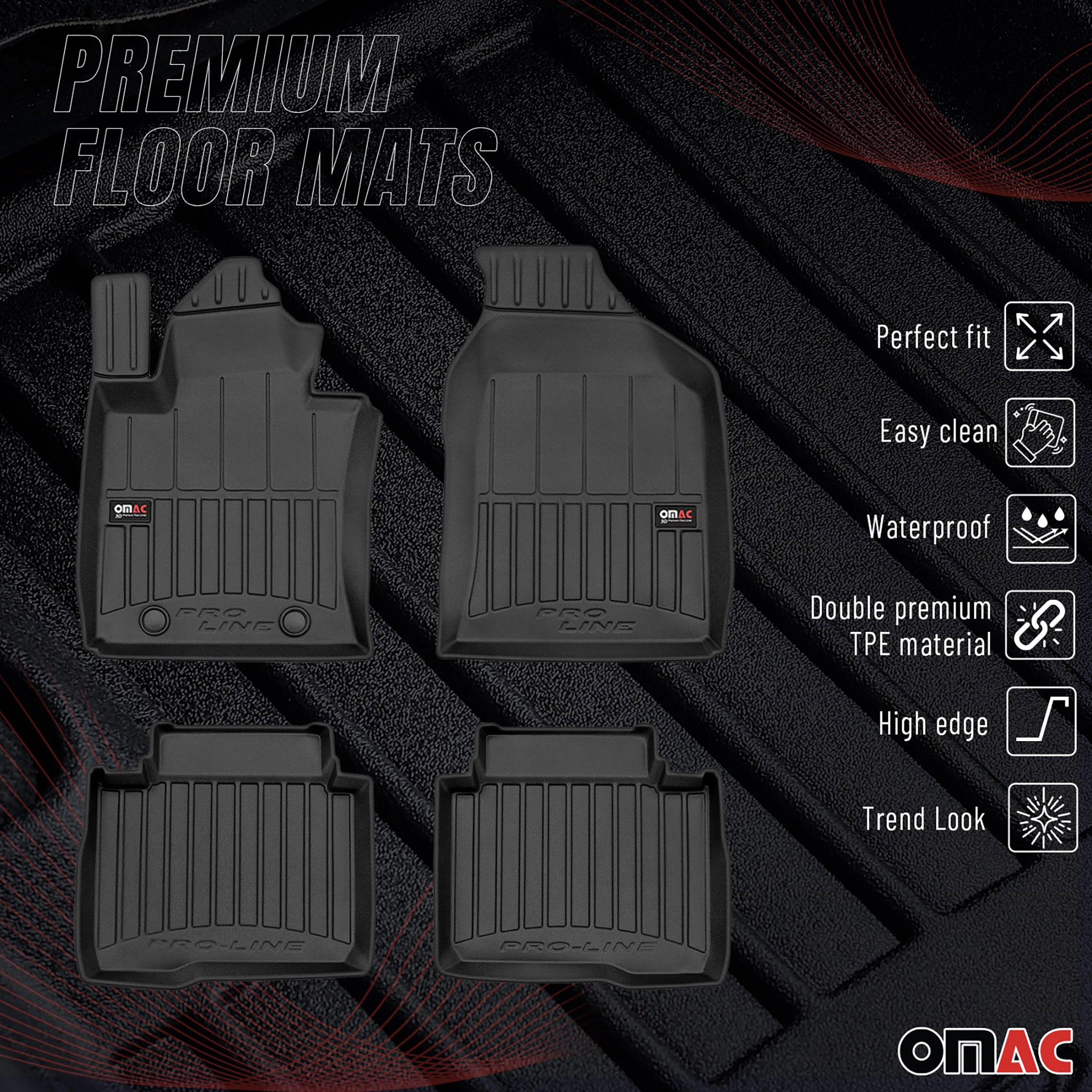 OMAC Premium Alfombrillas De Coche para Ssangyong Korando 2019-2025 TPE Goma 4x