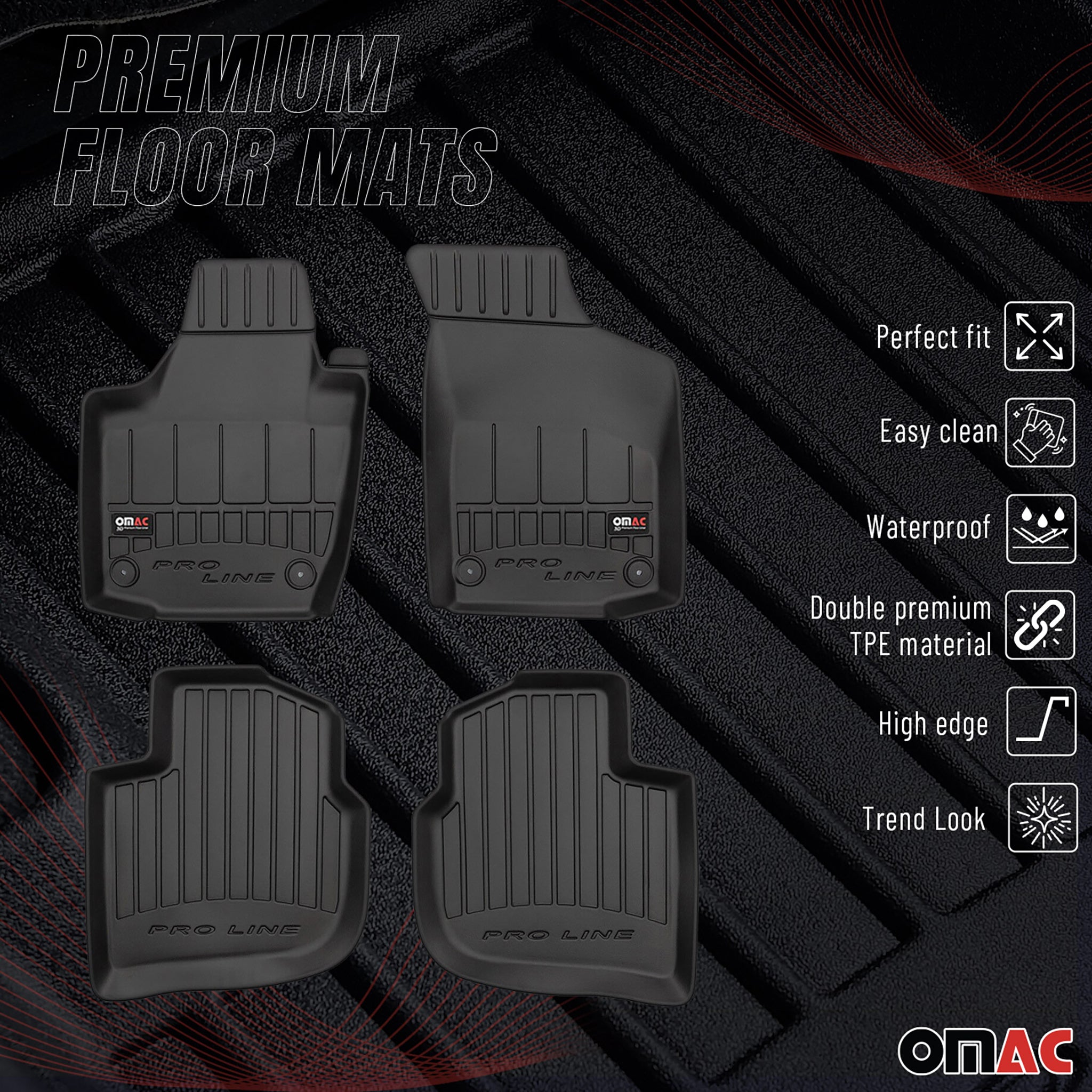 OMAC Premium Alfombrillas De Coche para Skoda Rapid 2012-2019 Negro TPE Goma 4x