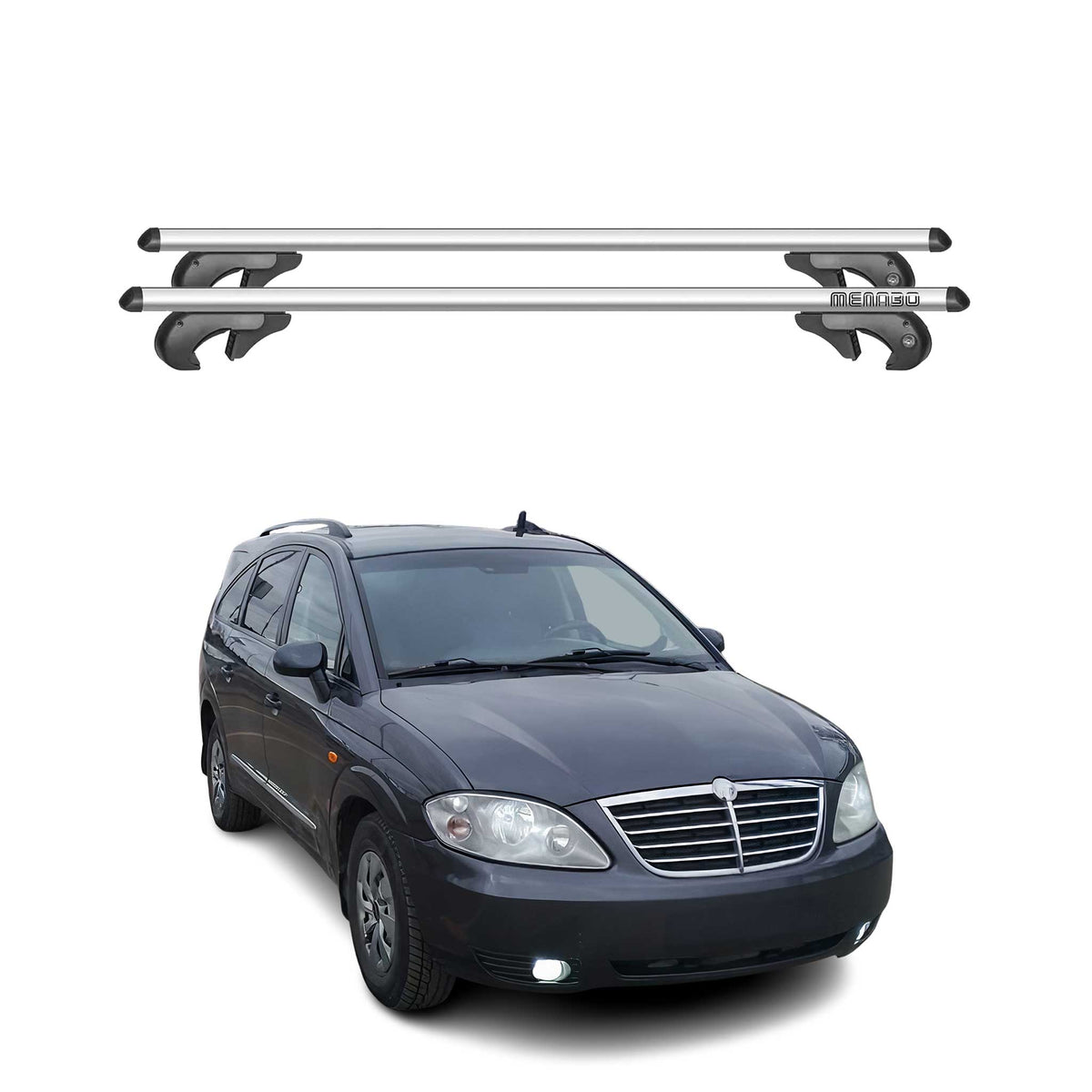 Menabo Barras de Techo Coche Barra para Ssangyong Rodius 2004-2013 Gris Alu 2Pza