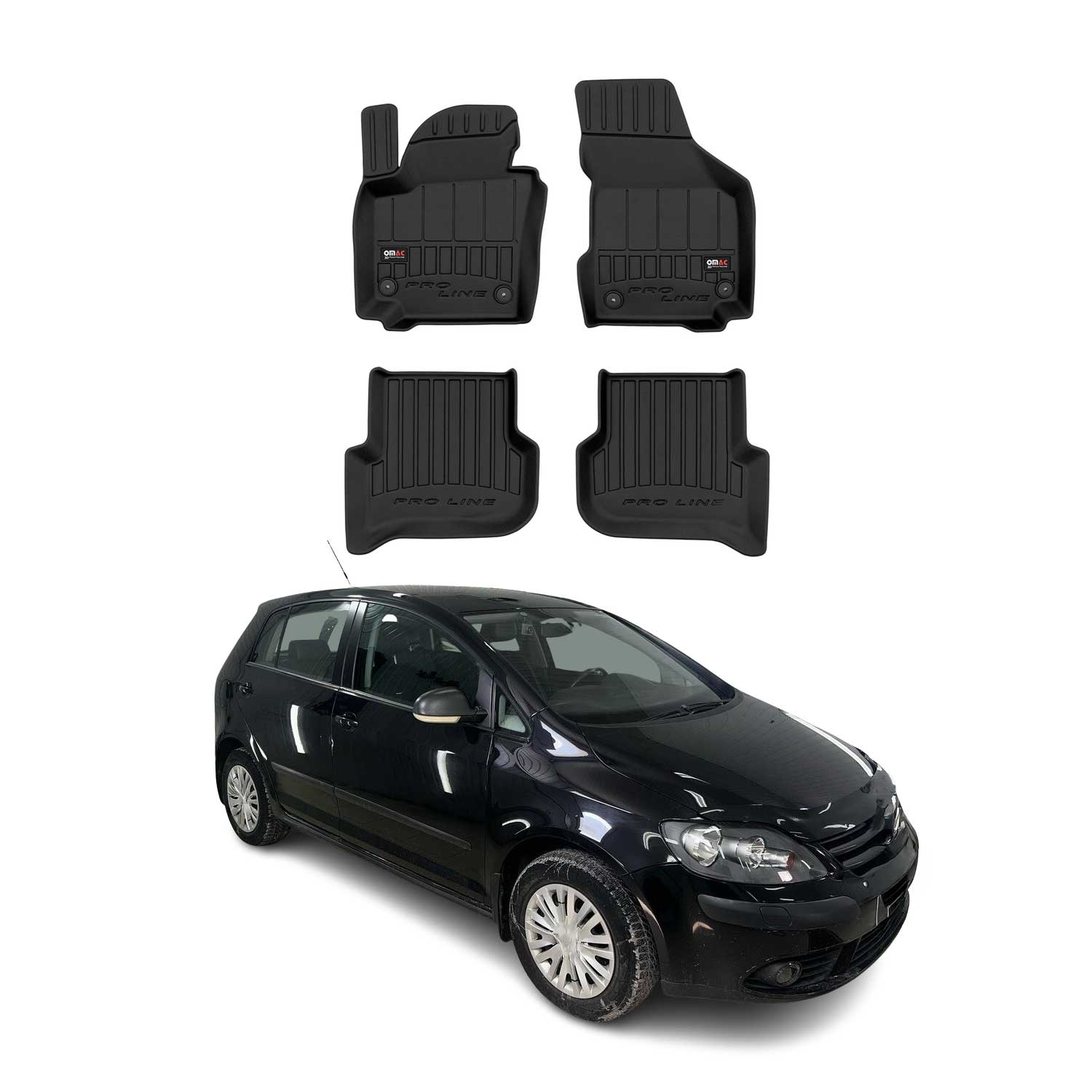 OMAC Premium Alfombrillas De Coche para VW Golf Plus 2005-2014 Negro TPE Goma 4x
