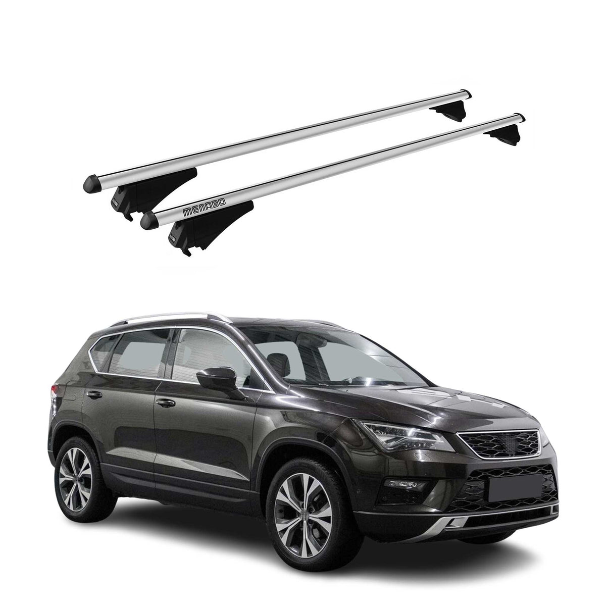 Menabo Barras de Techo Coche Baca para Seat Ateca 2016-2025 Gris Aluminio 2Pza