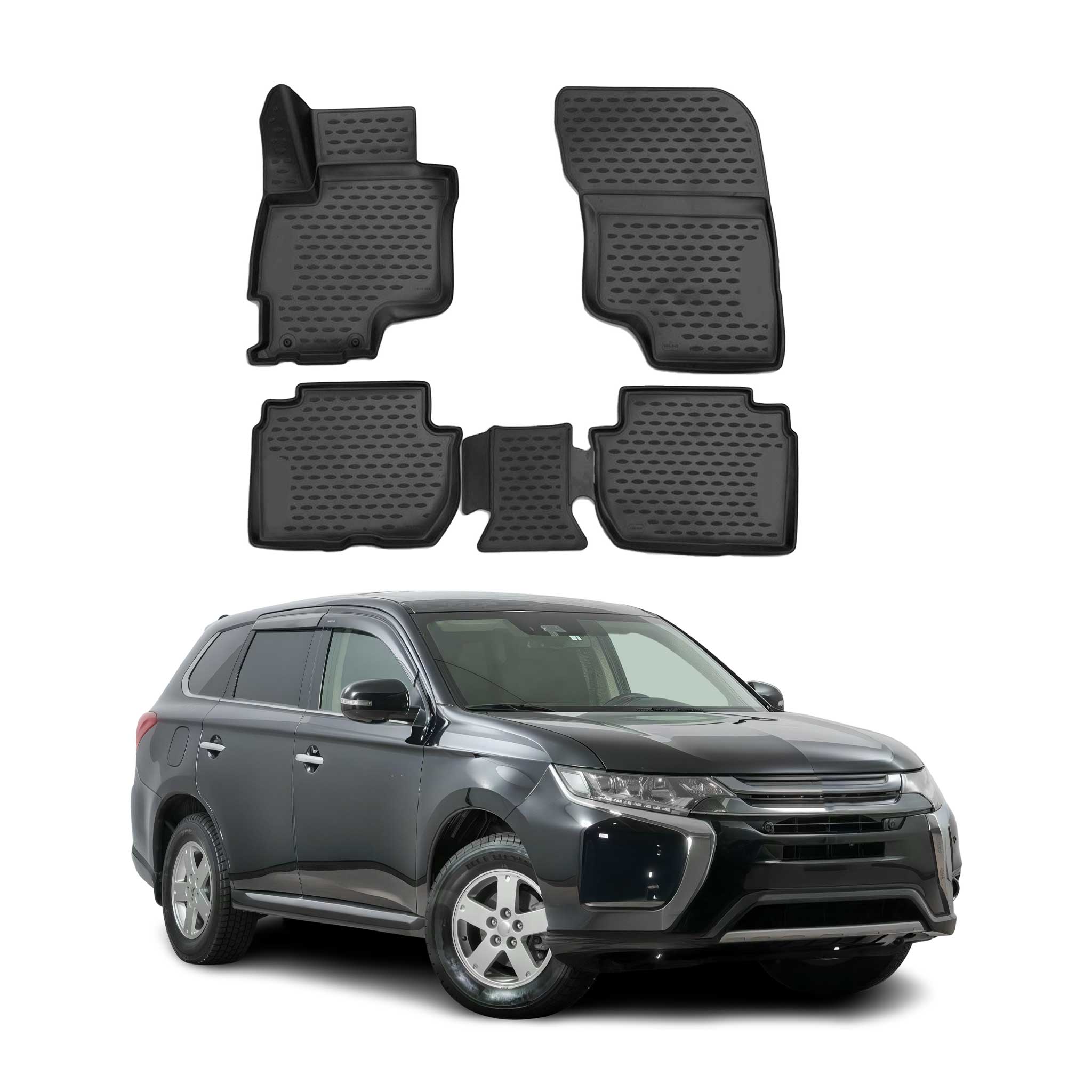 OMAC Alfombrillas De Coche para Mitsubishi Outlander PHEV 2014-2019 Negro TPE 4x