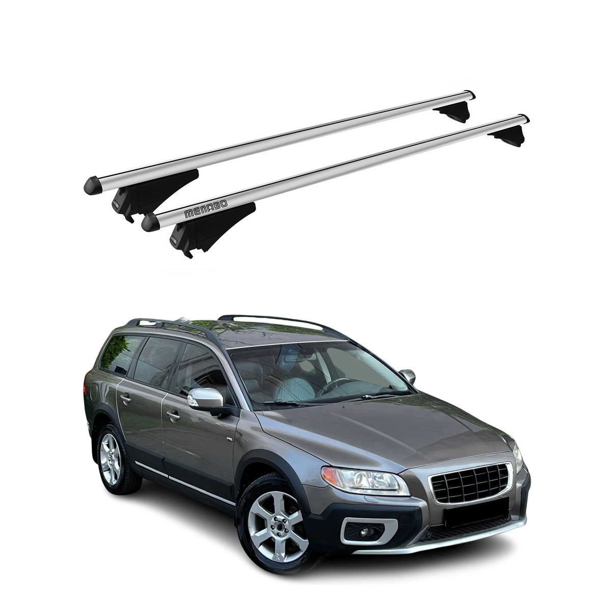 Menabo Barras de Techo Coche Baca para Volvo XC70 P24 2007-2016 Gris Aluminio 2x