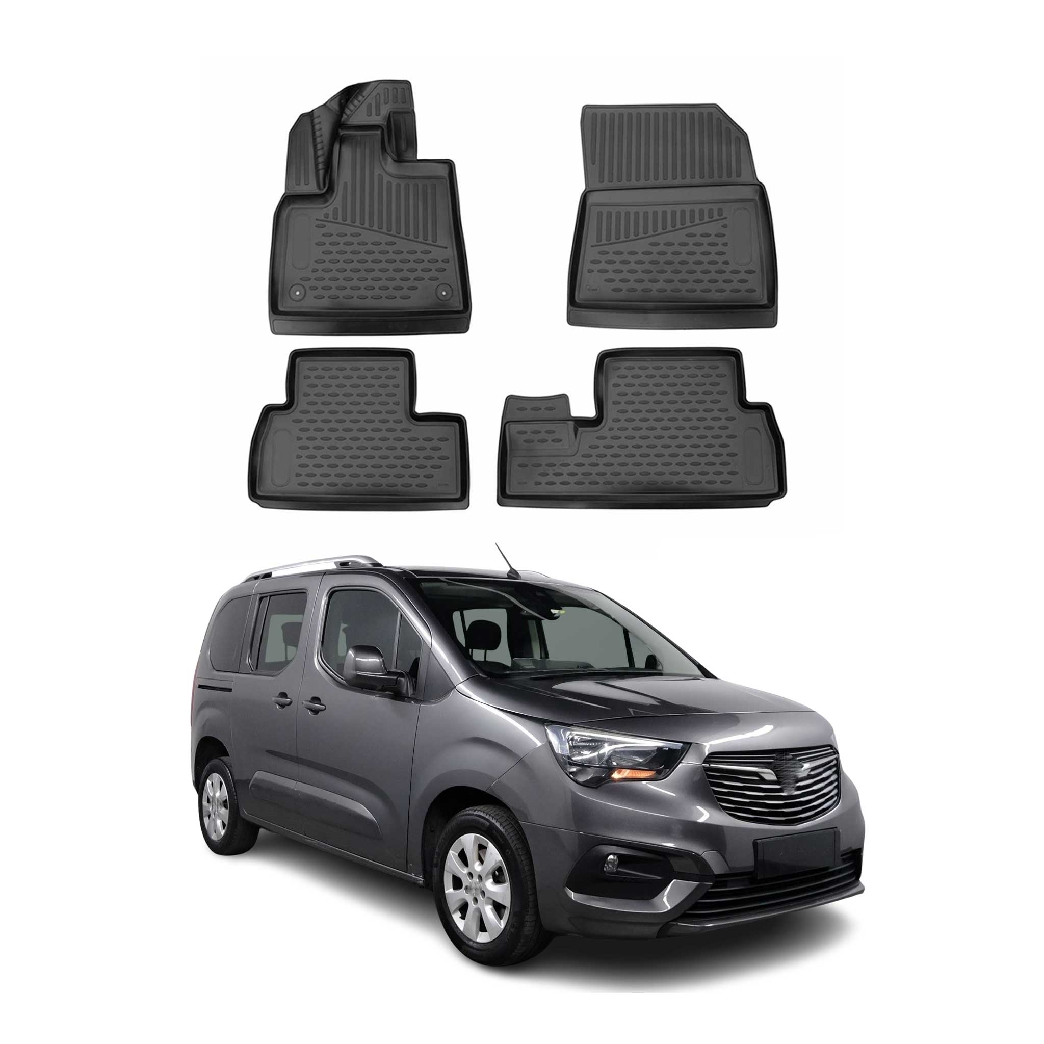 OMAC Alfombrillas De Coche para Opel Combo 2019-2024 5 Asiento Negro Goma TPE 4x