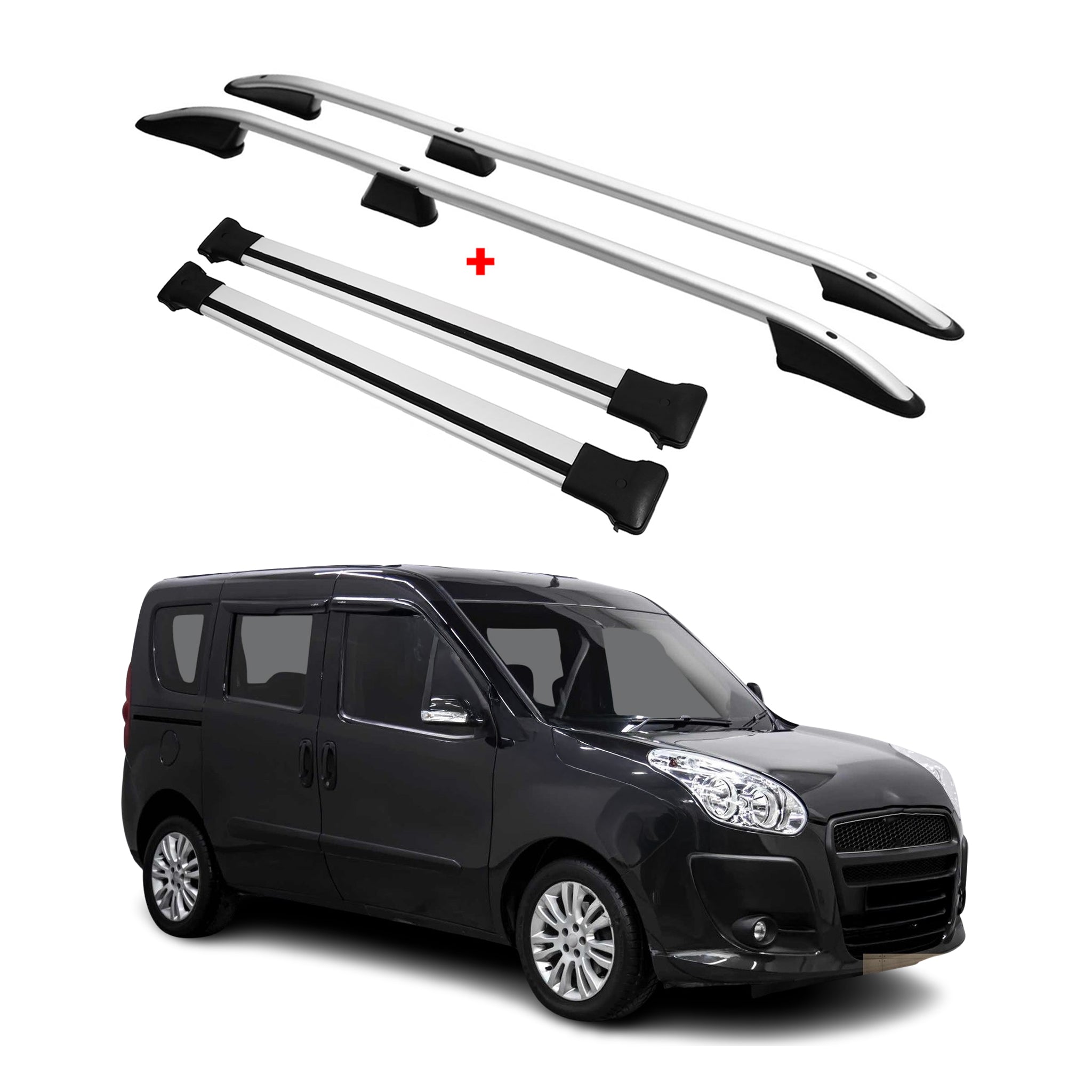 Rieles & Barras de Techo Coche para Fiat Doblo 2010-2021 Gris Aluminio 4Pza