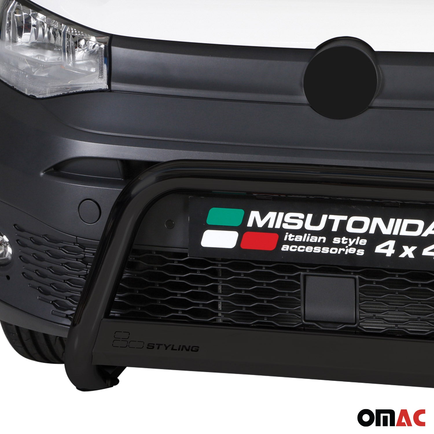 Bull Barra Frontal para VW Caddy 2021-2025 Negro Brillante Acero 1Pza