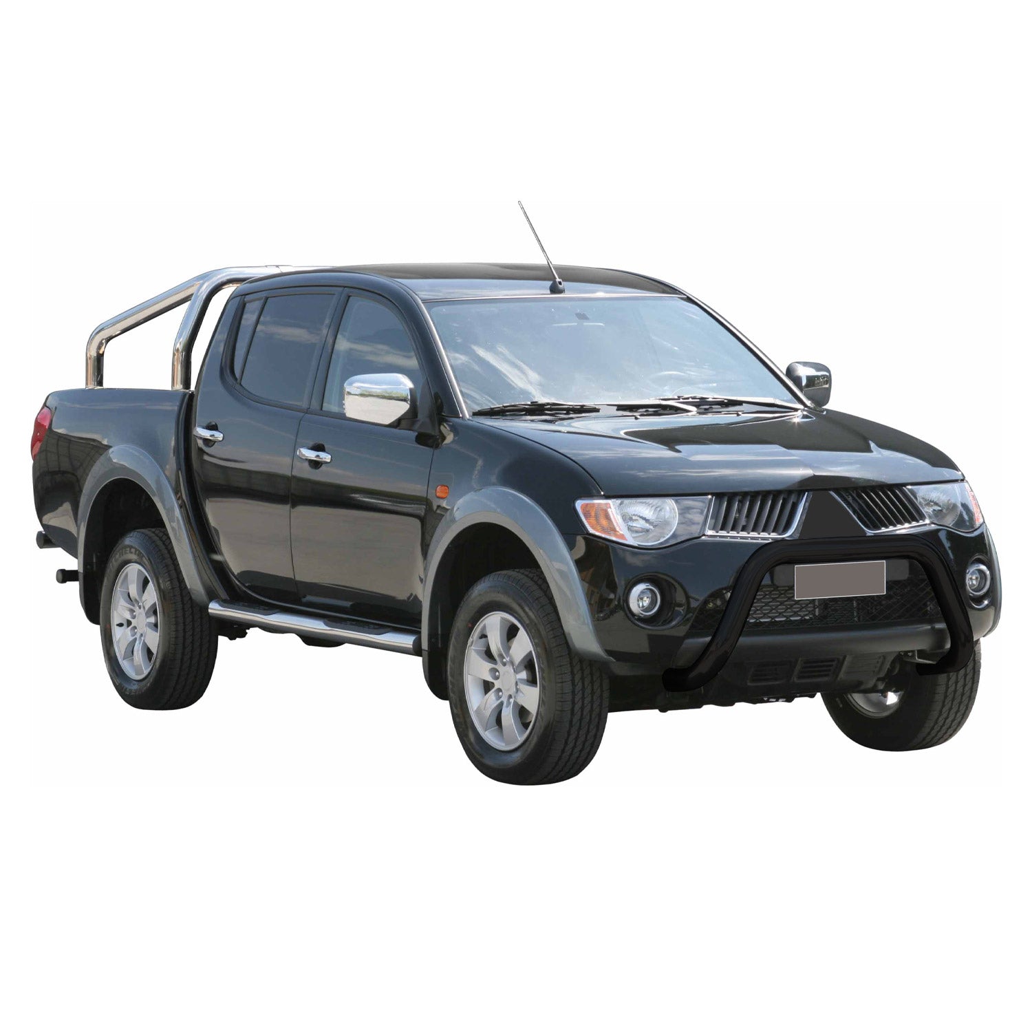 Bull Barra Frontal para Mitsubishi L200 2006-2009 Negro Brillante Acero 1Pza