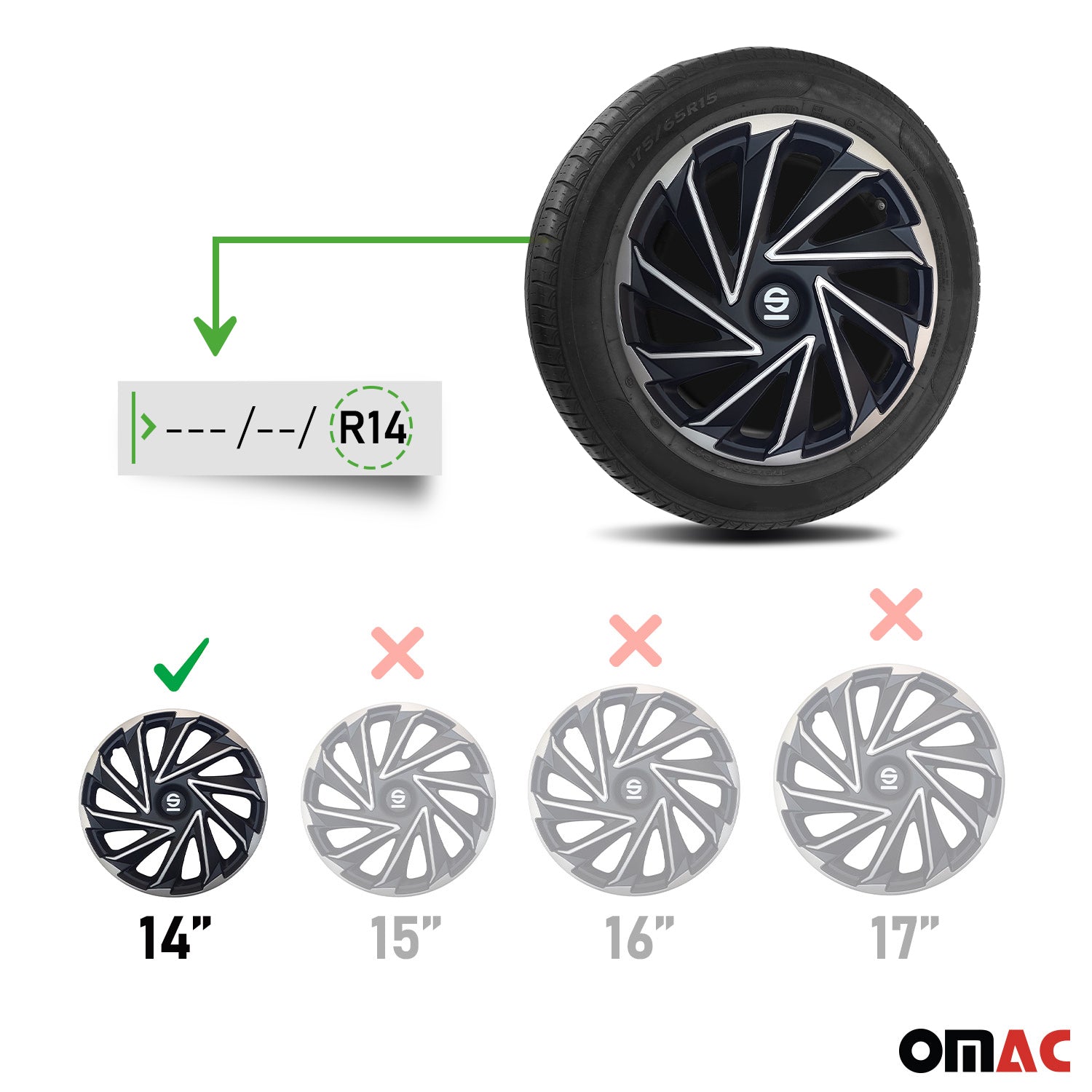 Sparco Varese Tapacubos 14 Pulgadas Universal Negro Plata ABS Plástico
