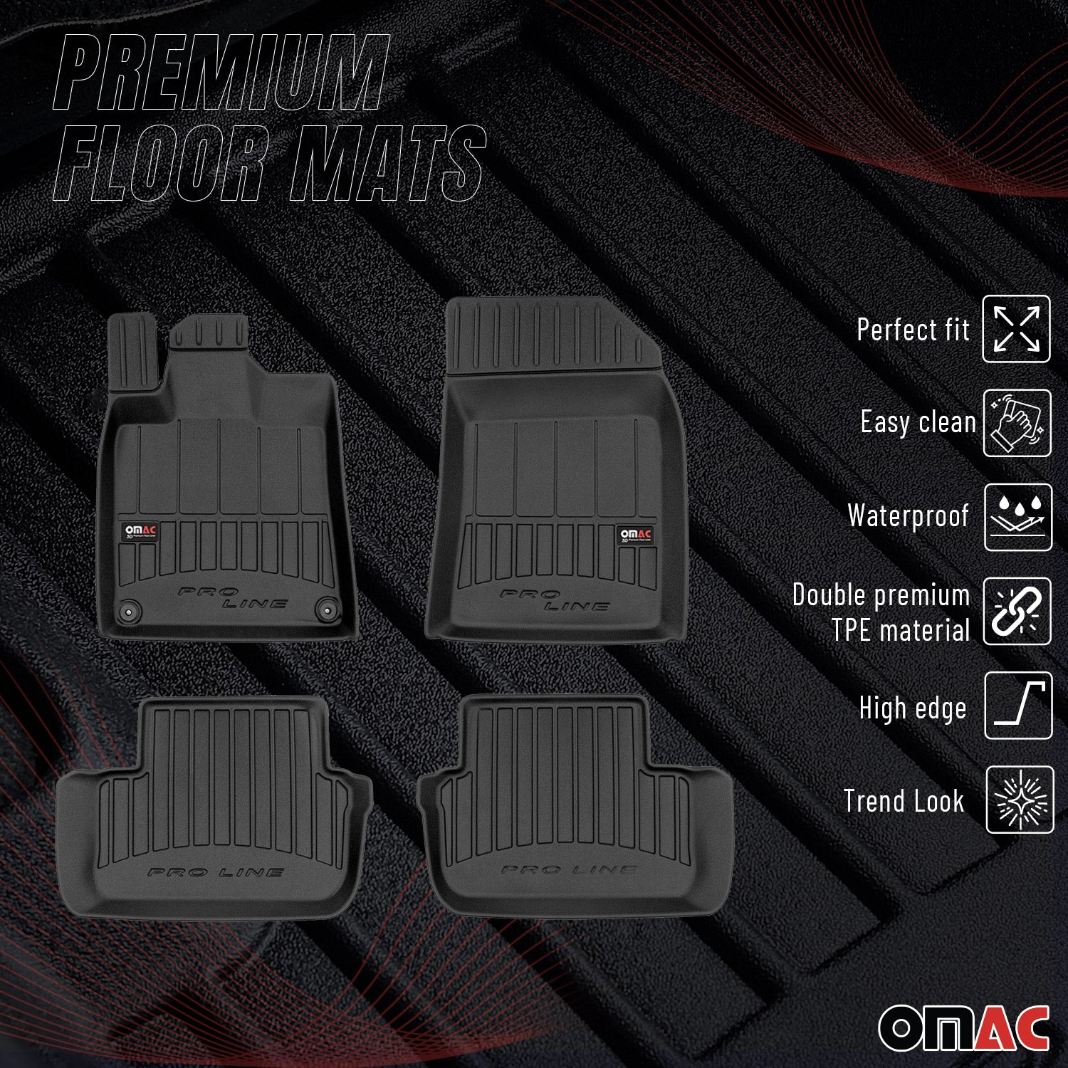 OMAC Premium Alfombrillas Coche para Peugeot 407 Sedán Familiar 2004-2011 TPE 4x