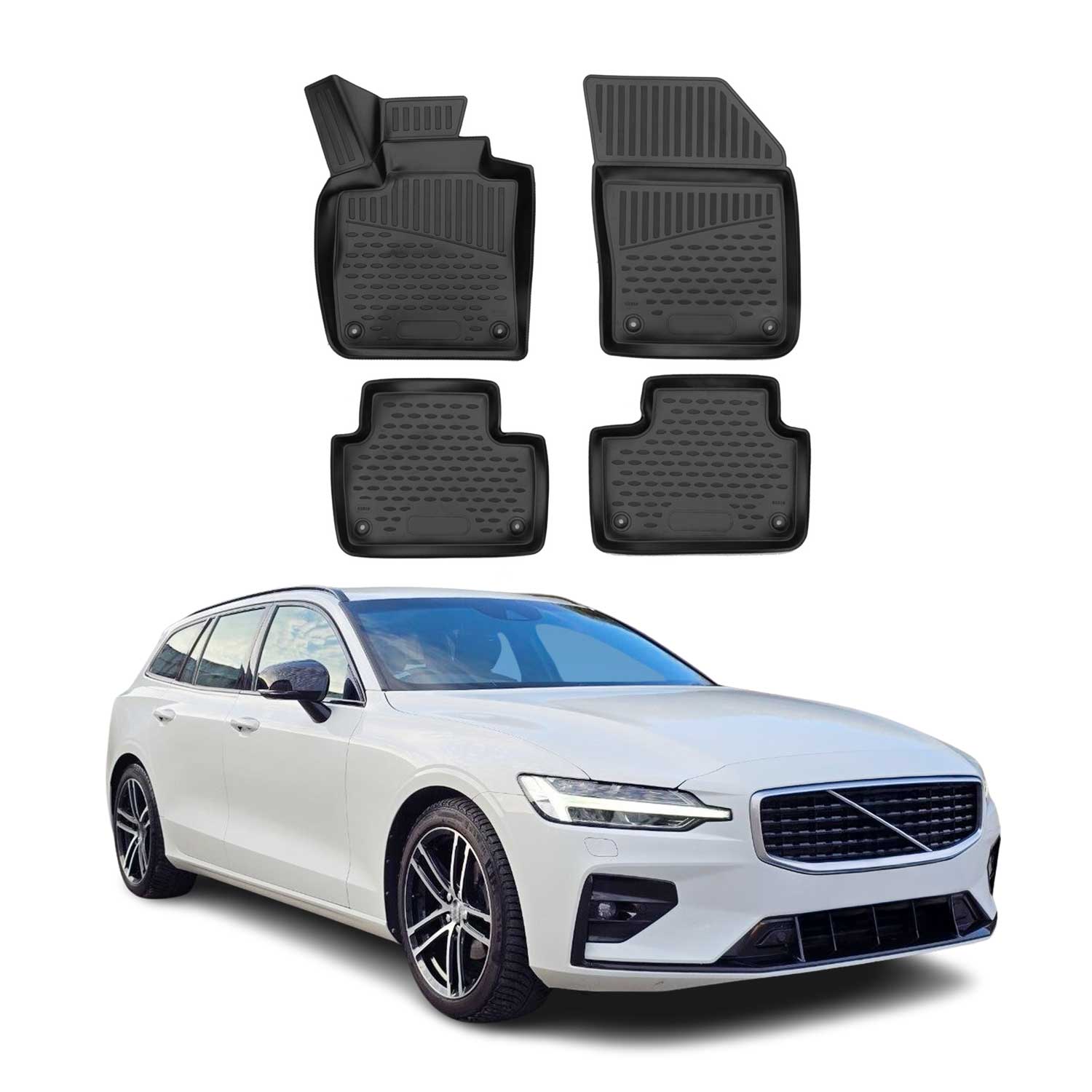 OMAC Alfombrillas De Coche para Volvo V60 S60 2018-2024 Negro Goma TPE 4Pza
