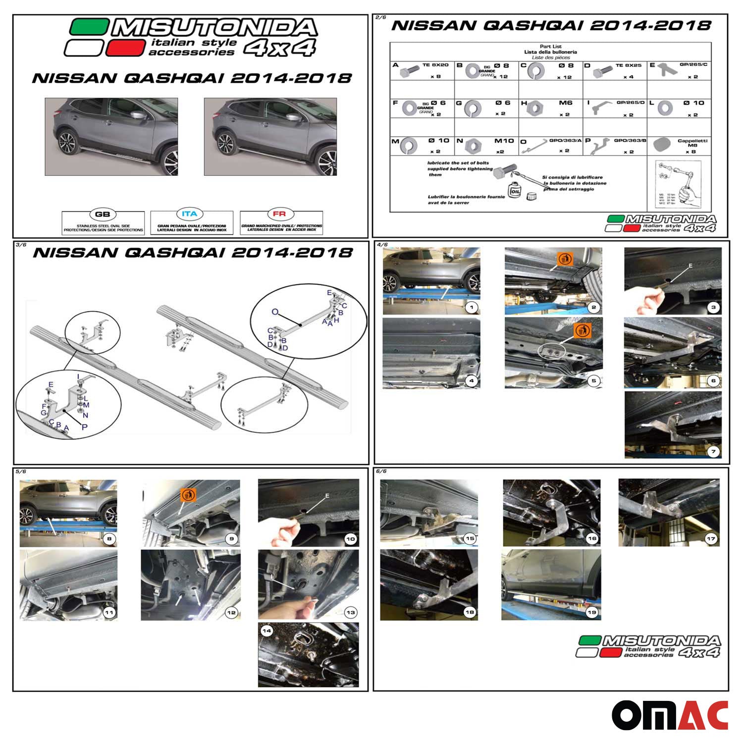 Par de Estribos Barras Laterales para Nissan Qashqai 2014-2021 Plata Acero 2x