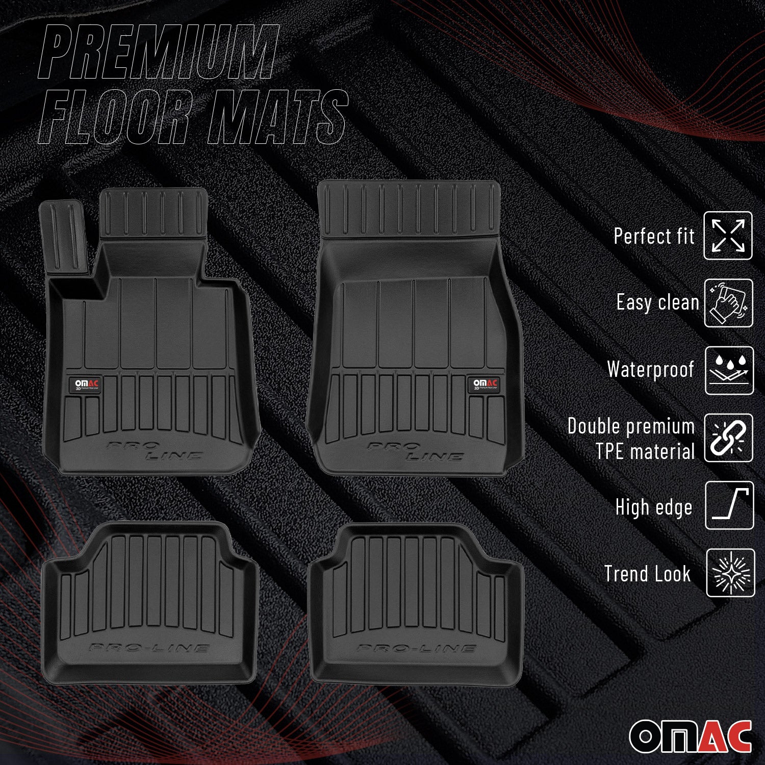 OMAC Premium Alfombrillas De Coche para BMW Serie 1 F20 2010-2019 Negro Goma 4x