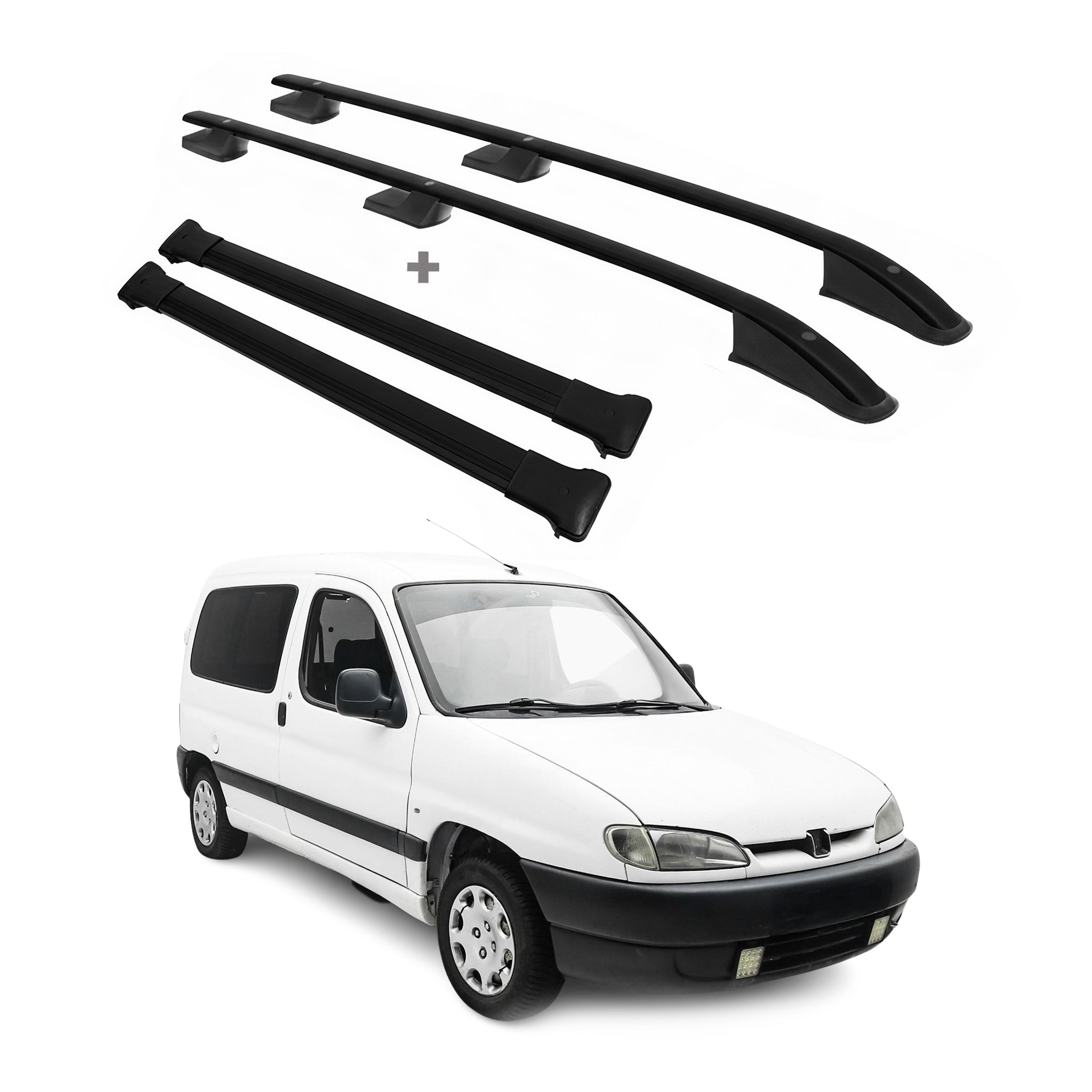 Rieles & Barras de Techo Coche para Peugeot Partner 1996-2008 L1 Corto Negro Alu