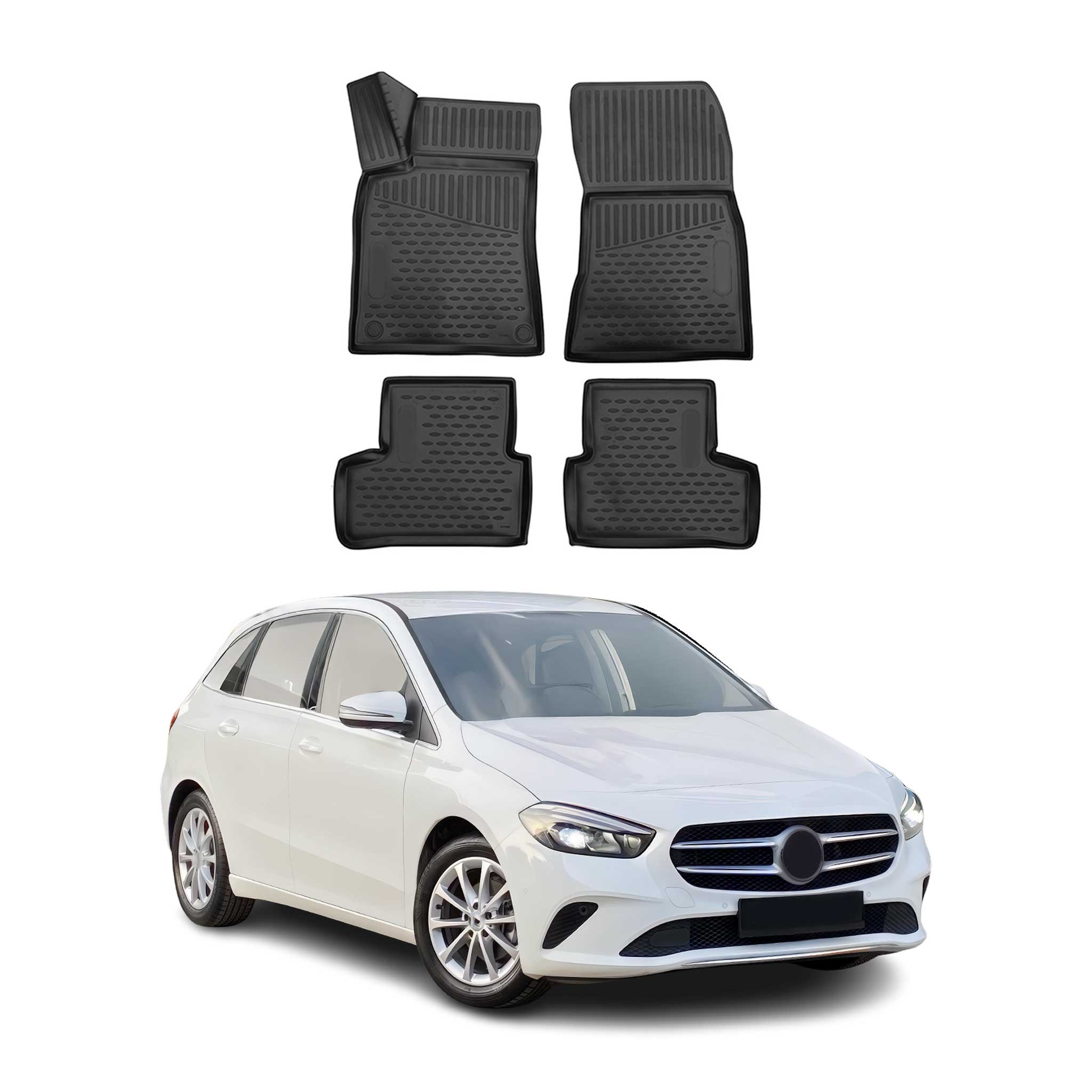 OMAC Alfombrillas De Coche para Mercedes B Class W247 2019-2025 Negro TPE 4Pza
