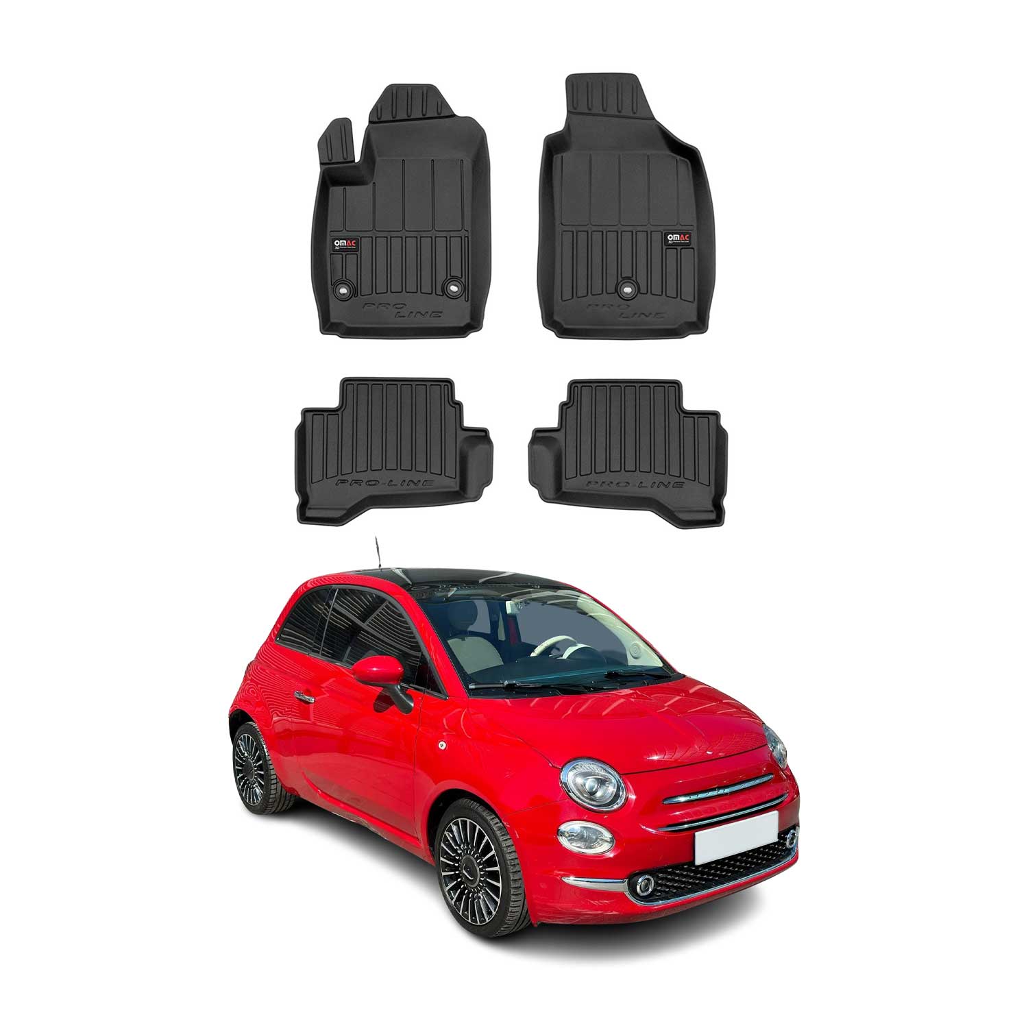 OMAC Premium Alfombrillas De Coche para Fiat 500 2013-2019 Negro TPE Goma 4Pza