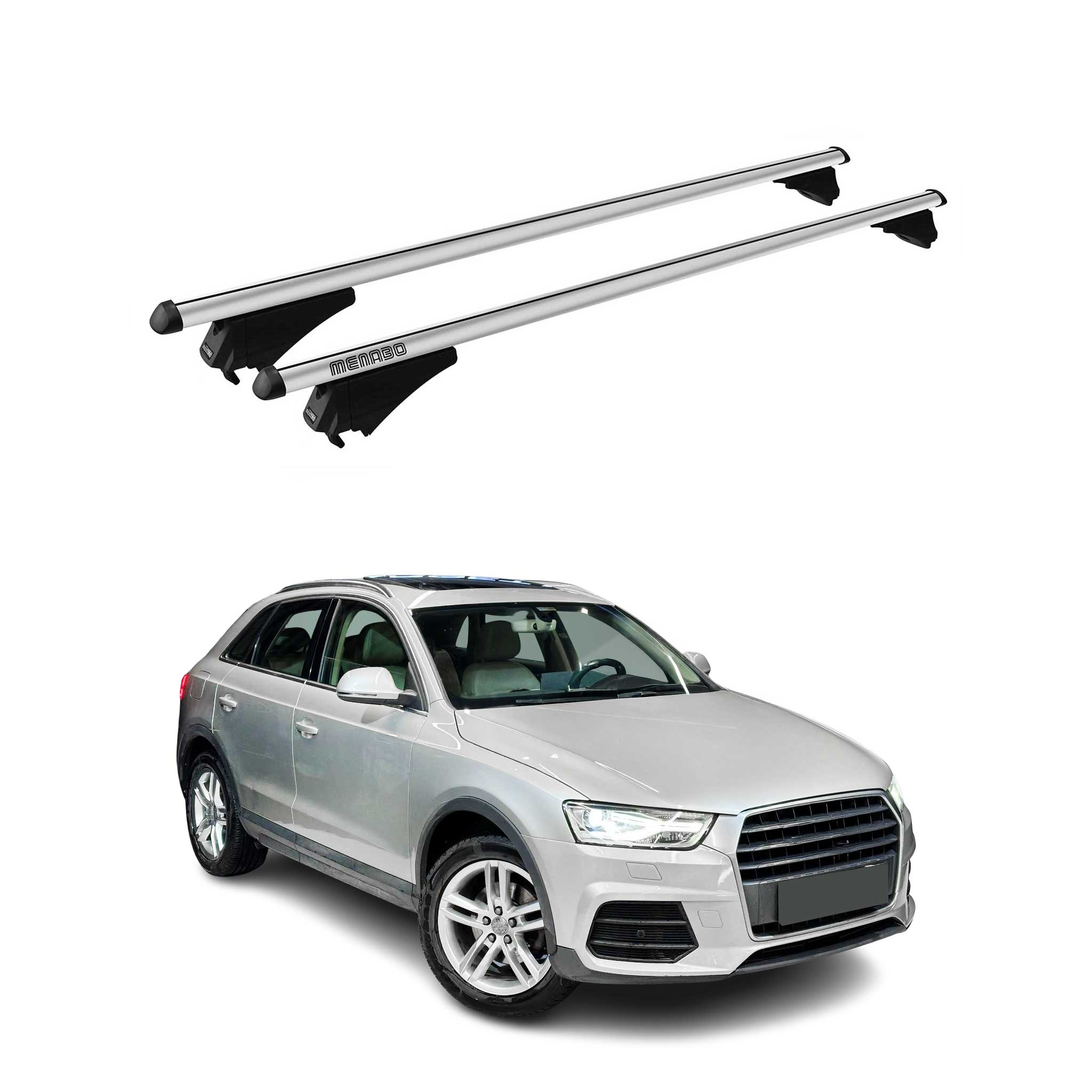 Menabo Barras de Techo Coche Baca para Audi Q3 2011-2018 Gris Aluminio 2Pza