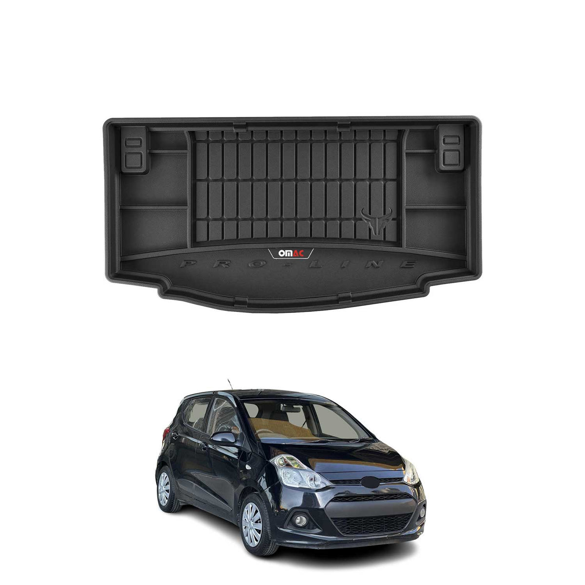 OMAC Premium Bandeja Maletero Alfombrilla para Hyundai i10 2013-2019 Negro TPE