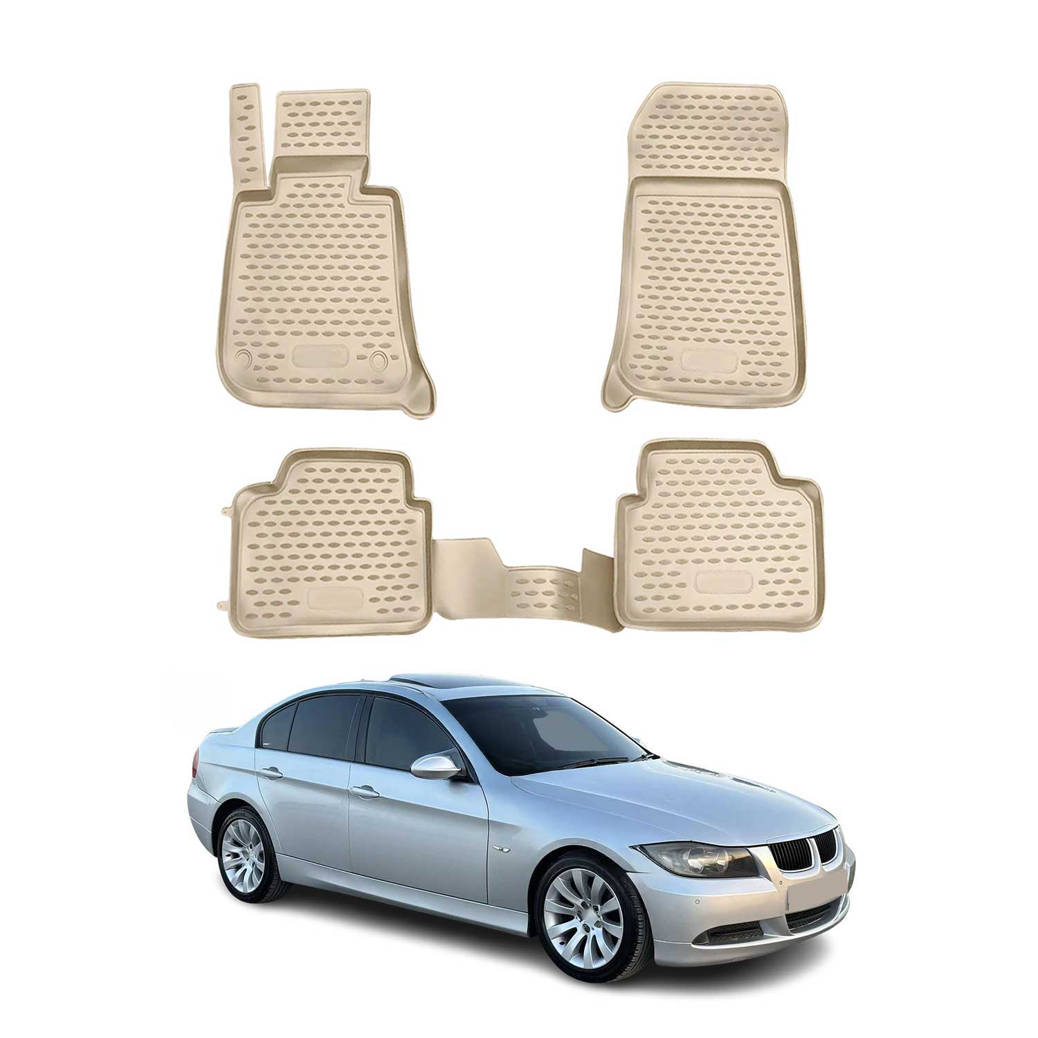 OMAC Alfombrillas Coche para BMW Serie 3 E90 E91 2004-2013 Beige Goma 4Pza