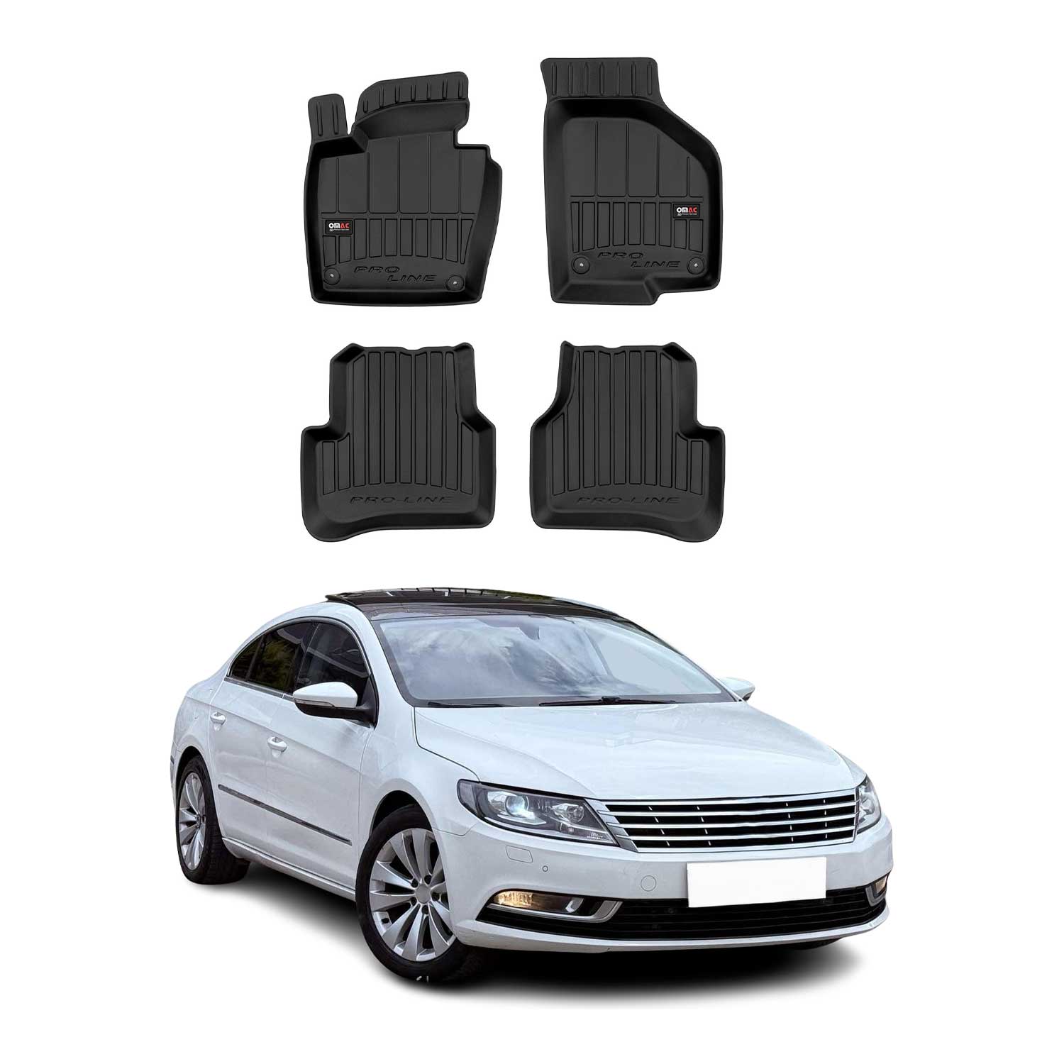 OMAC Premium Alfombrillas De Coche para VW CC 2011-2016 Negro TPE Goma 4Pza