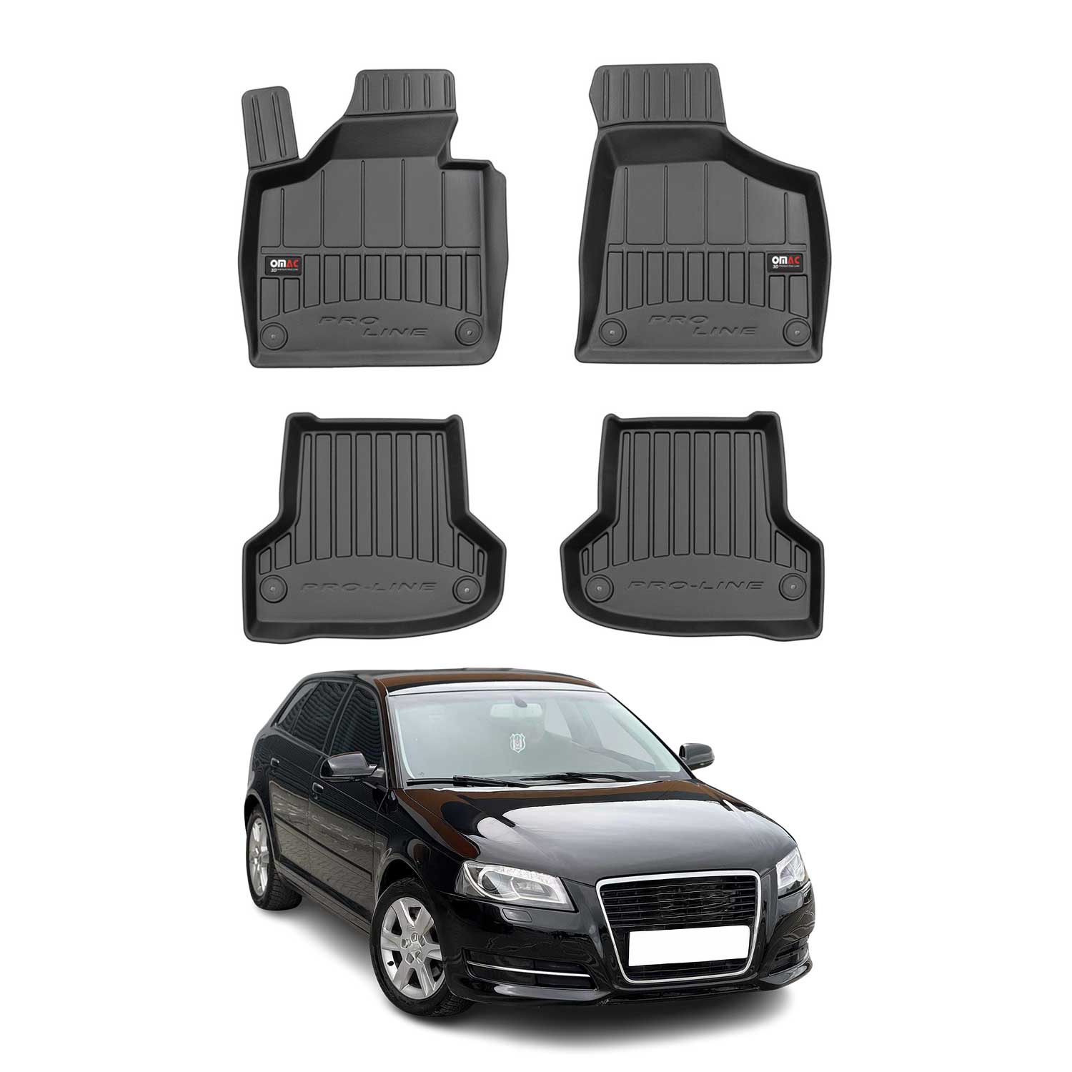 OMAC Premium Alfombrillas De Coche para Audi A3 8P1 8PA 2003-2013 TPE Goma 4x
