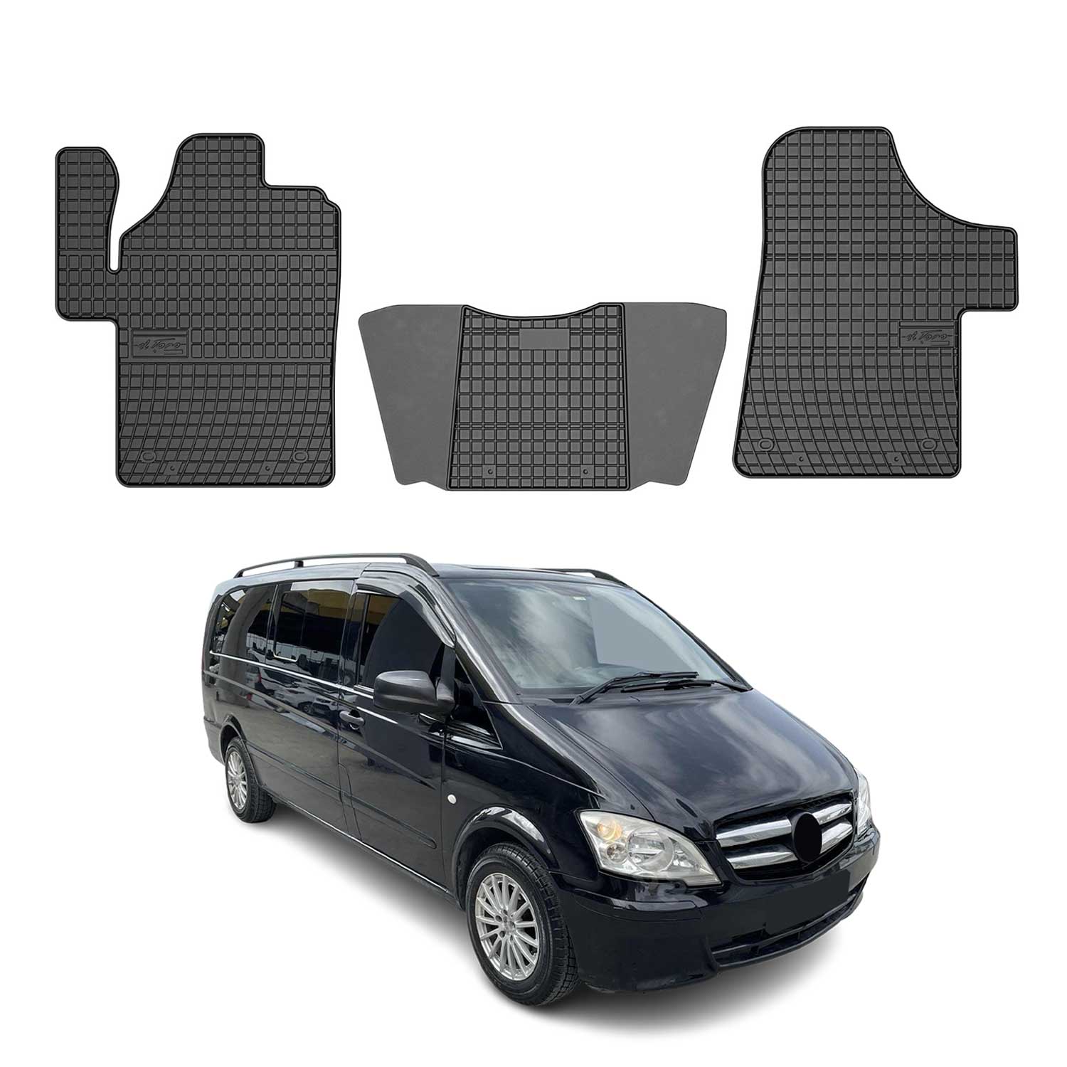 OMAC Alfombrillas De Coche para Mercedes Viano 2003-2014 Negro Goma 3Pza