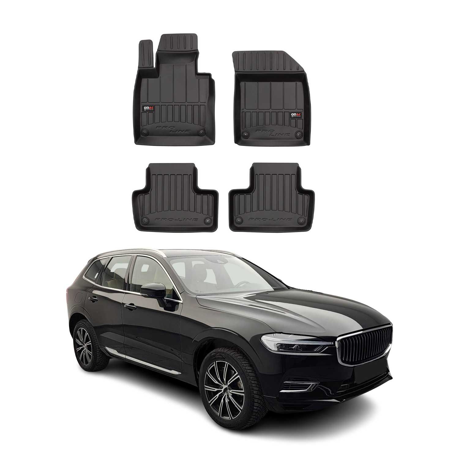 OMAC Premium Alfombrillas De Coche para Volvo XC60 2017-2024 Negro TPE Goma 4Pza