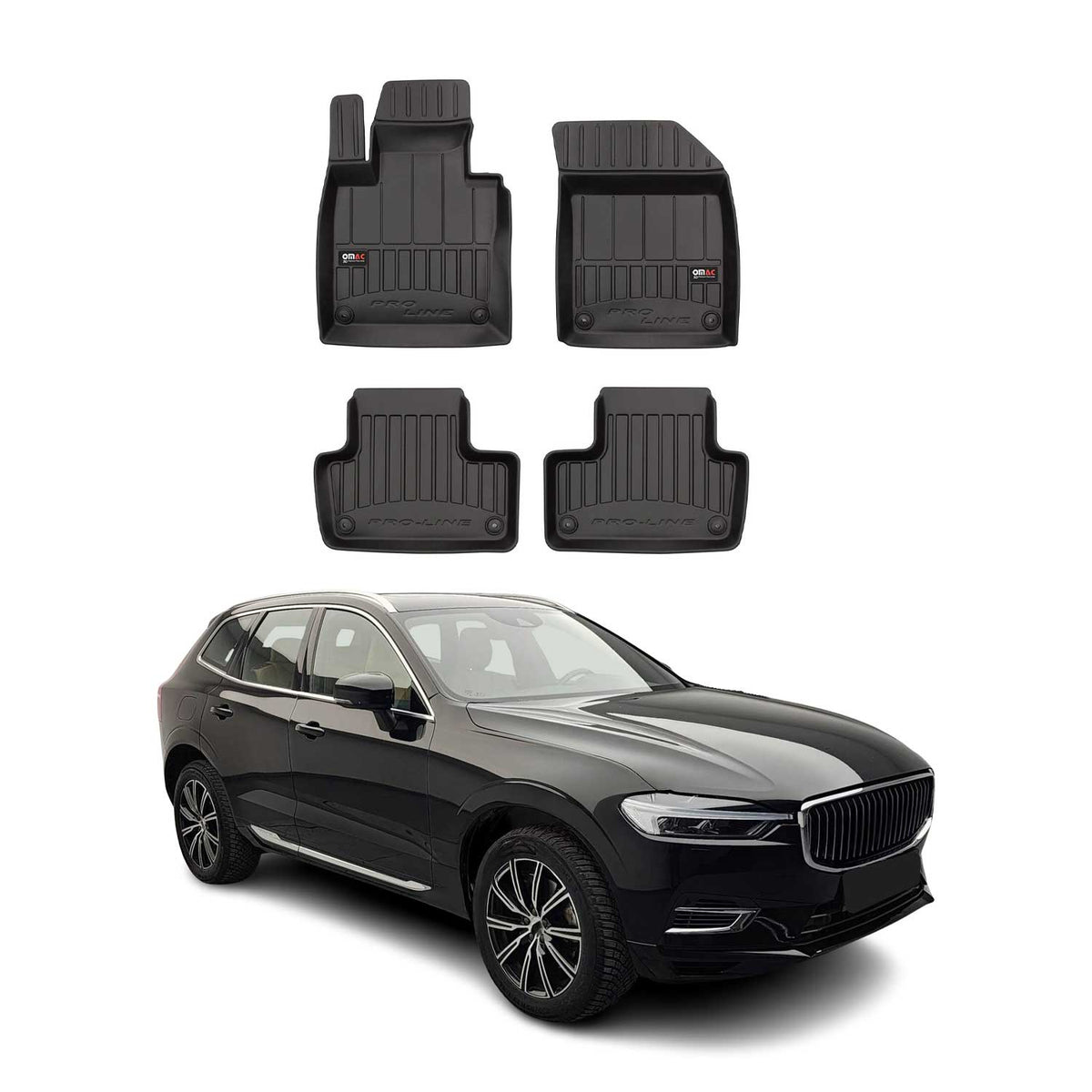 OMAC Premium Alfombrillas De Coche para Volvo XC60 2017-2024 Negro TPE Goma 4Pza