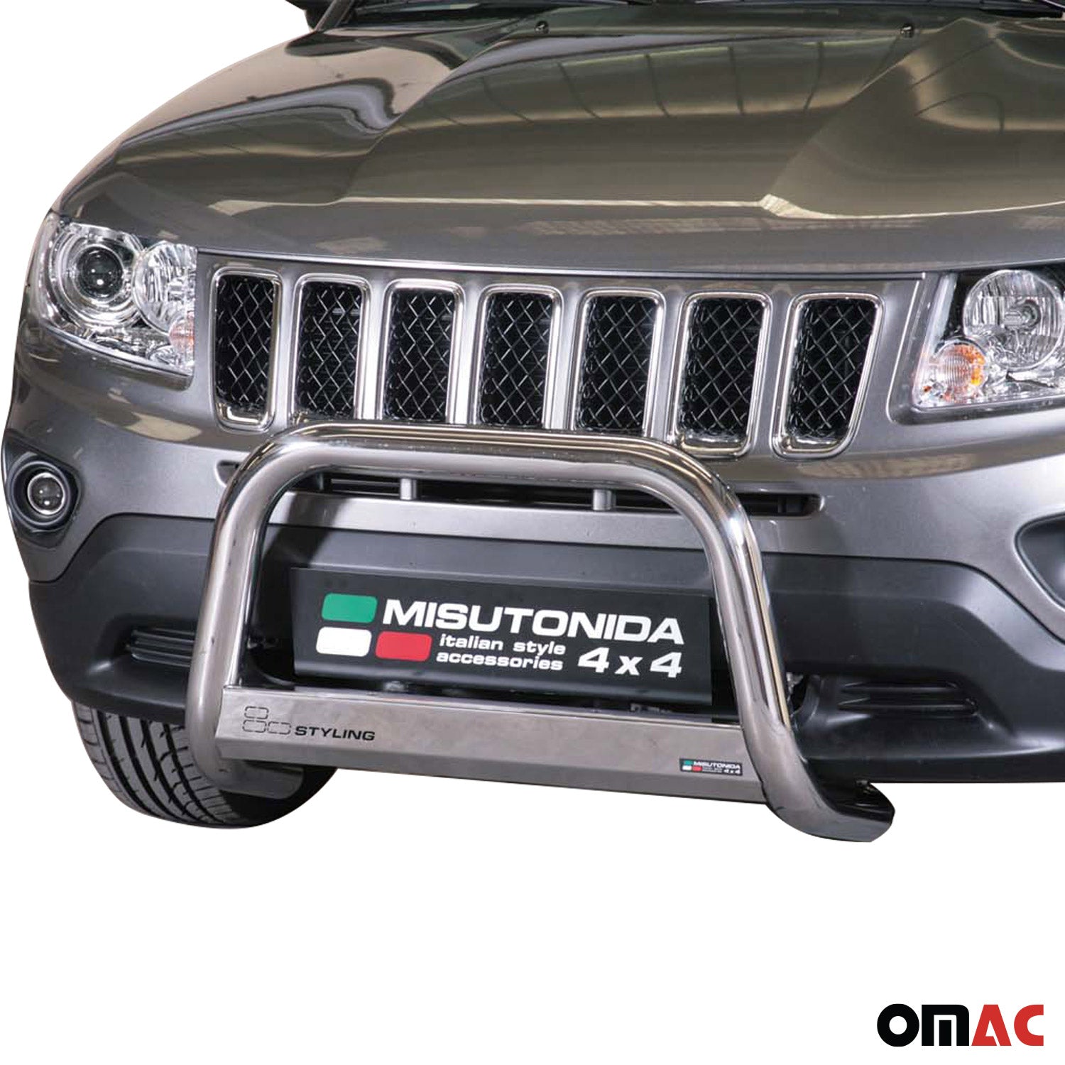 Bull Barra Frontal para Jeep Compass 2011-2016 Plata Brillante Acero