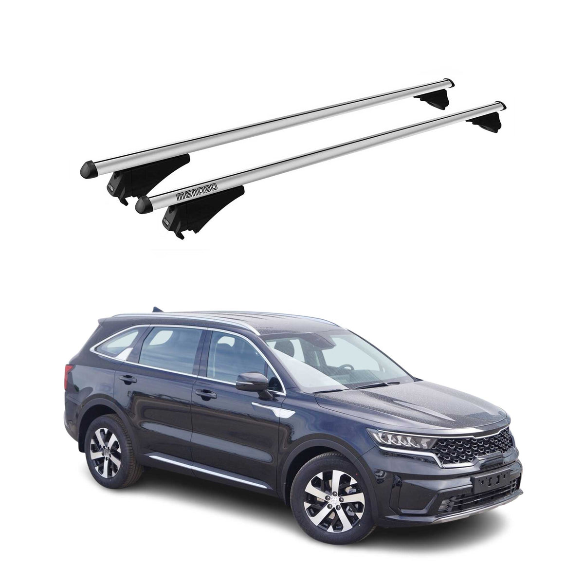 Menabo Barras de Techo Coche Baca para Kia Sorento Hybrid 2020-2025 Gris Alu 2x