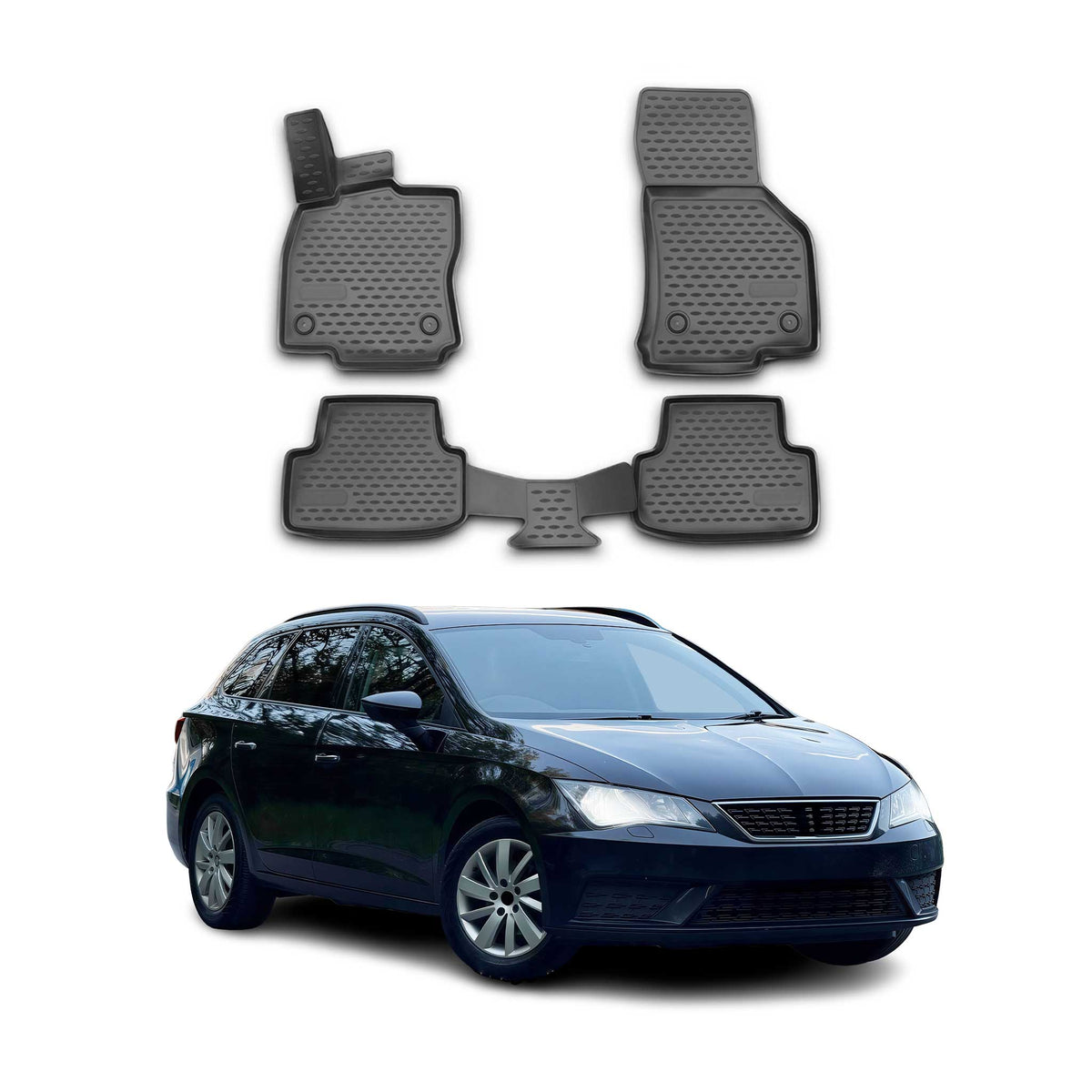 OMAC Alfombrillas De Coche para Seat Leon 2012-2020 Negro Goma TPE 4Pza