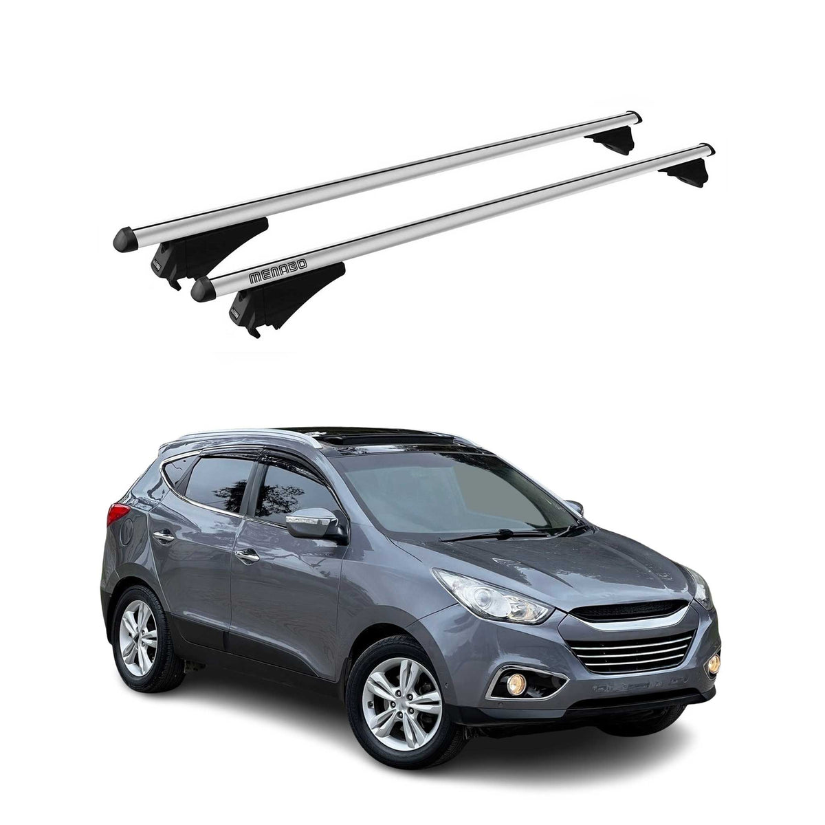 Menabo Barras de Techo Coche Baca para Hyundai ix35 2010-2015 Gris Aluminio 2Pza