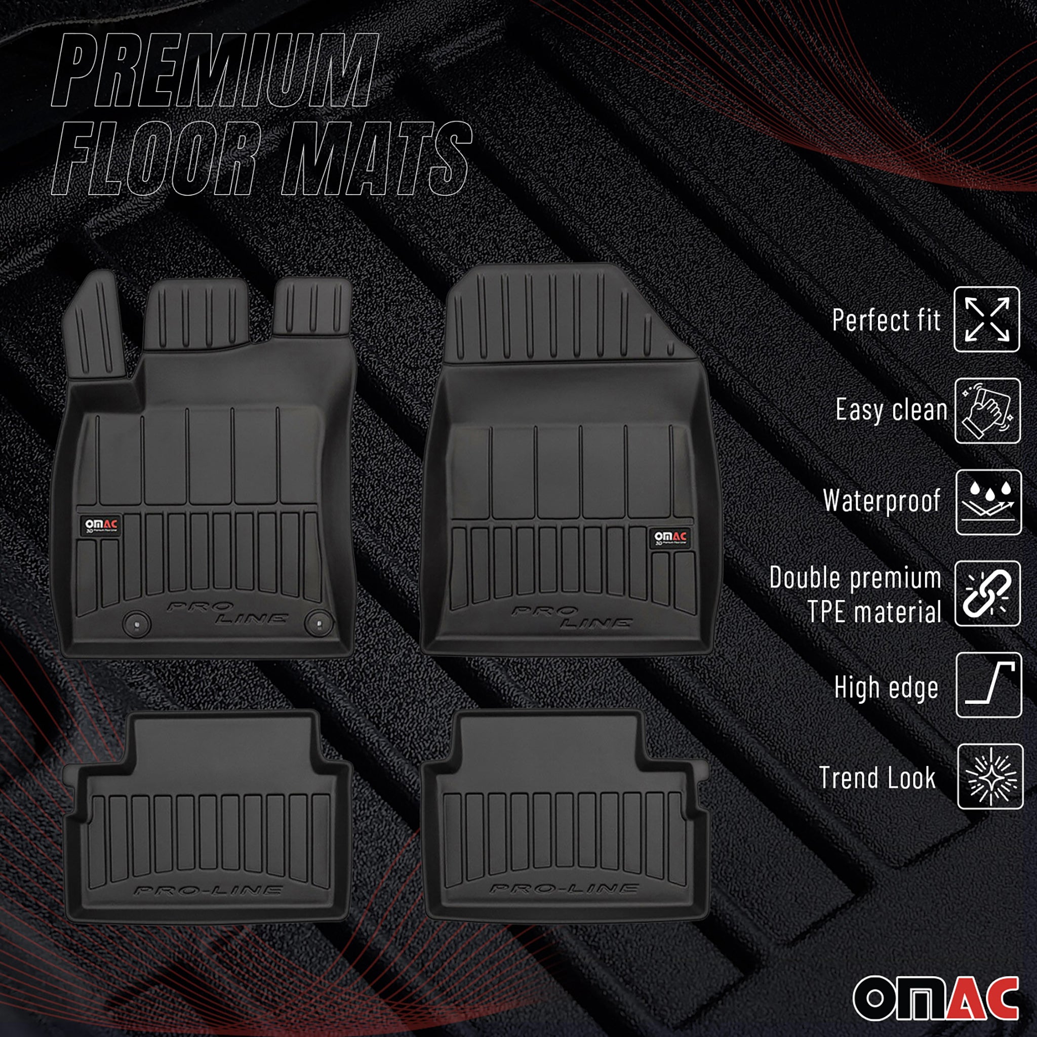 OMAC Premium Alfombrillas De Coche para Kia XCeed 2019-2025 Negro TPE Goma 4Pza