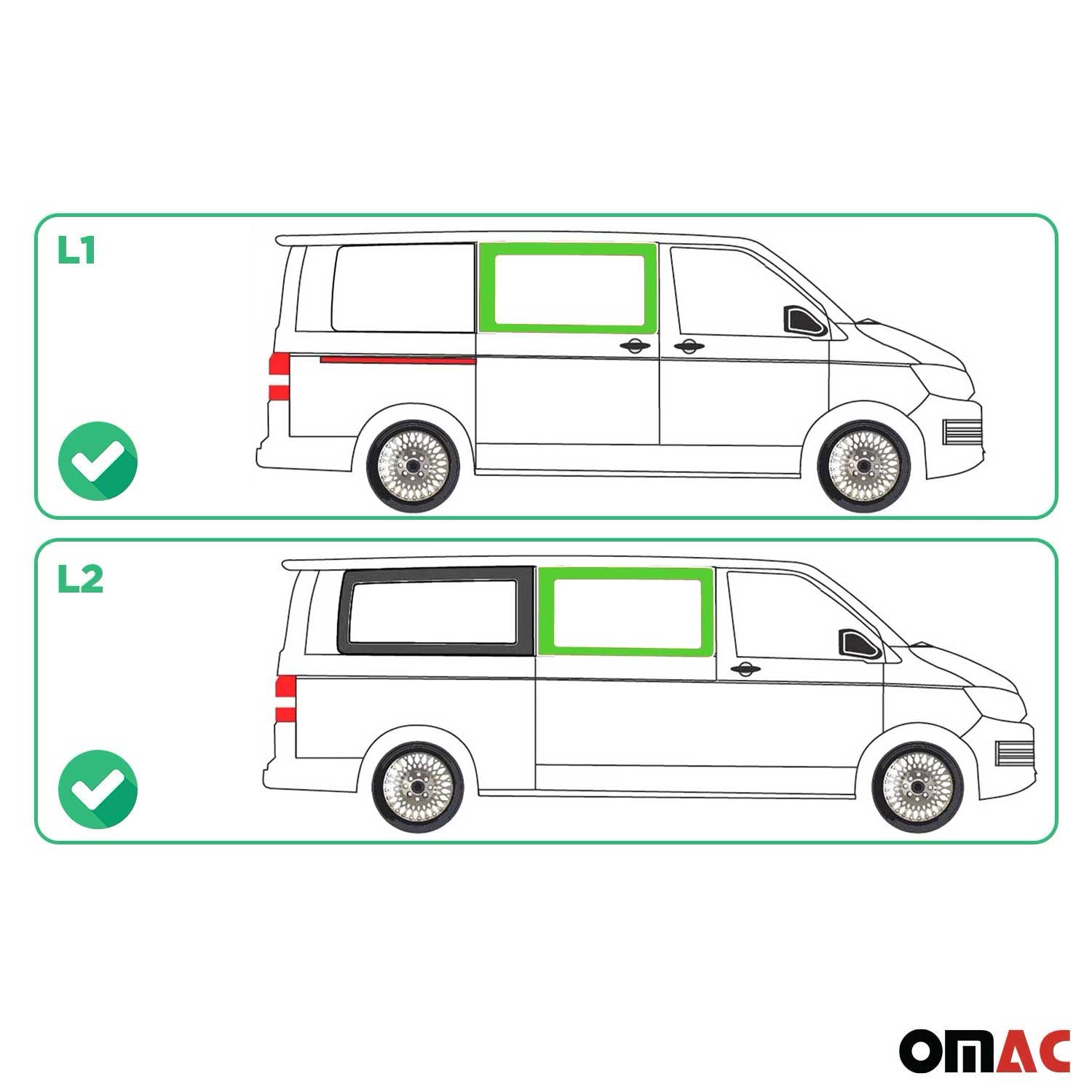 Ventana de Lateral Derecha para VW T5 2003-2015 Puerta corredera derecha L1 L2