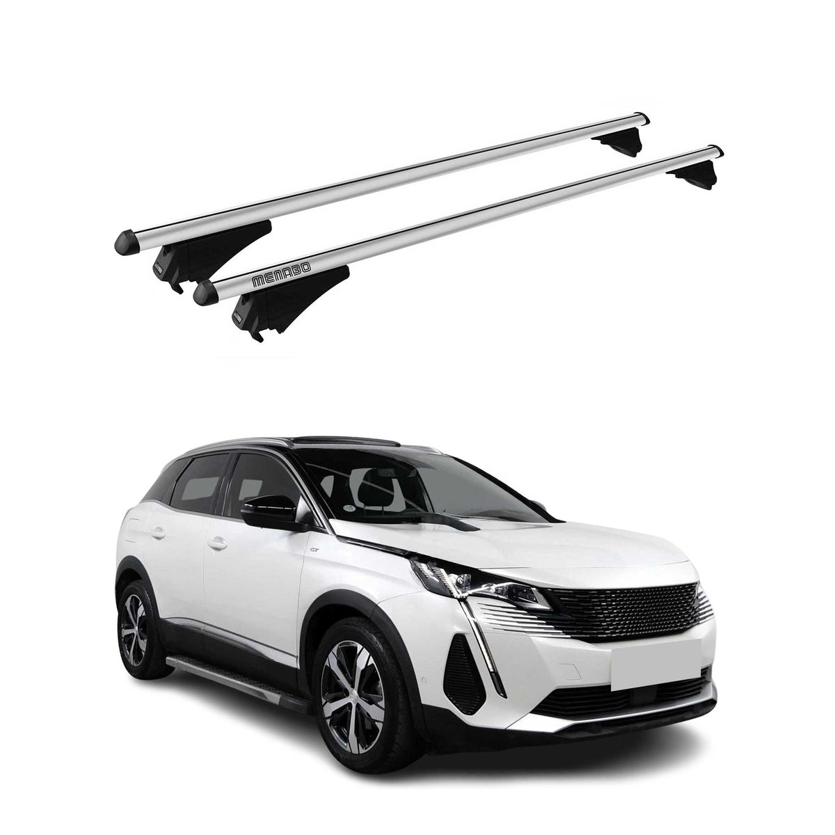 Menabo Barras de Techo Coche Baca para Peugeot 3008 2021-2025 Gris Aluminio 2Pza