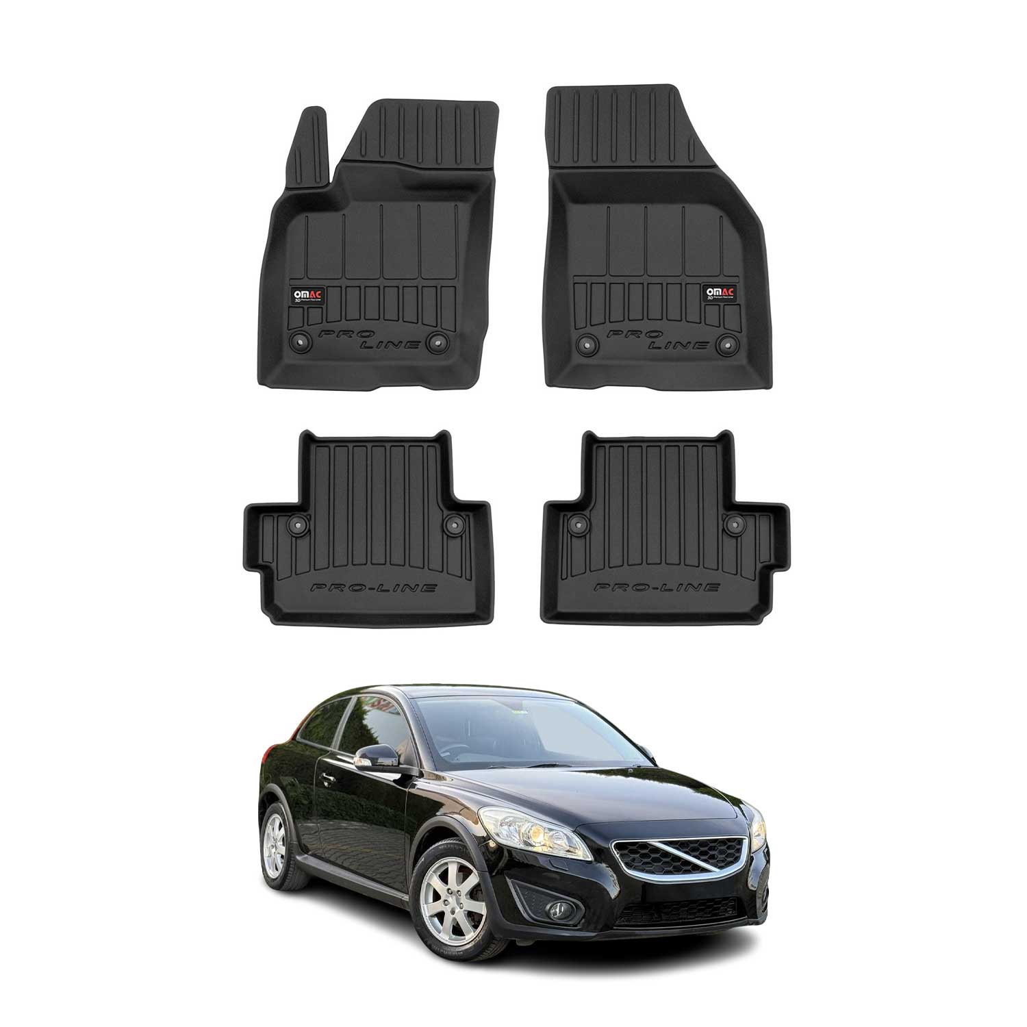 OMAC Premium Alfombrillas De Coche para Volvo C30 2006-2013 Negro TPE Goma 4Pza