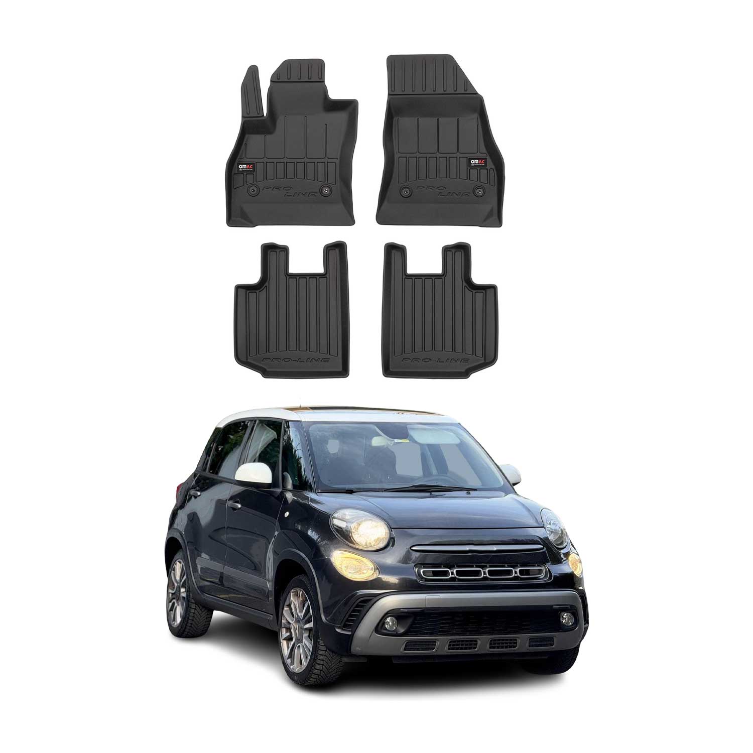 OMAC Premium Alfombrillas De Coche para Fiat 500L 2012-2024 Negro TPE Goma 4Pza
