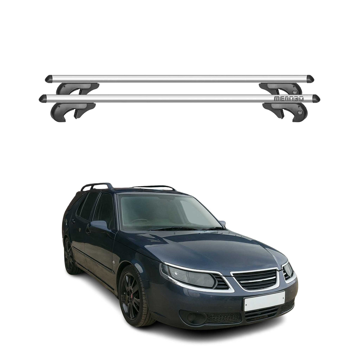 Menabo Barras de Techo Coche Barra para Saab 9-5 Familiar 1999-2012 Gris Alu 2x