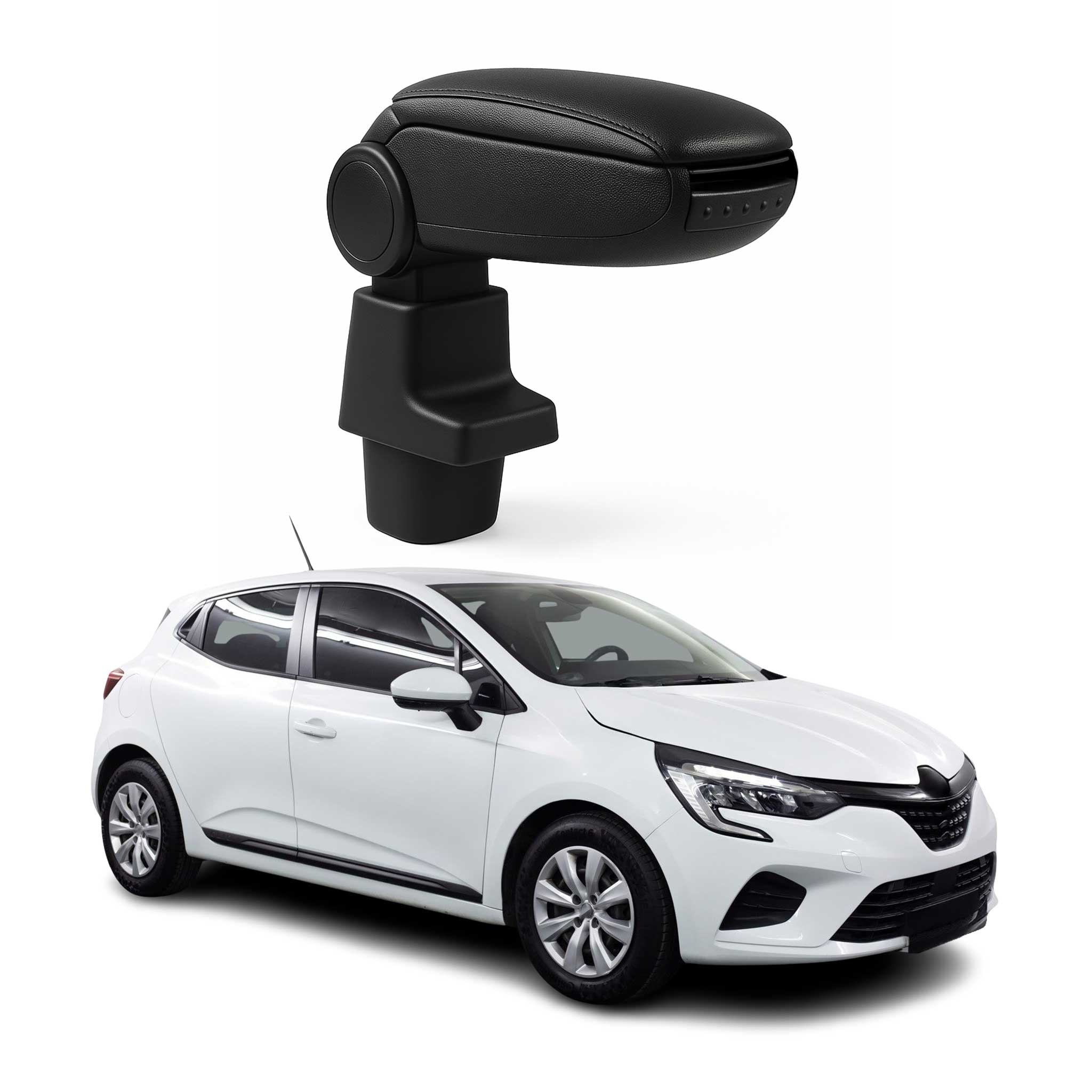 Negro Reposabrazos Consola para Renault Clio 2019-2025 Negro PU Cuero Plástico