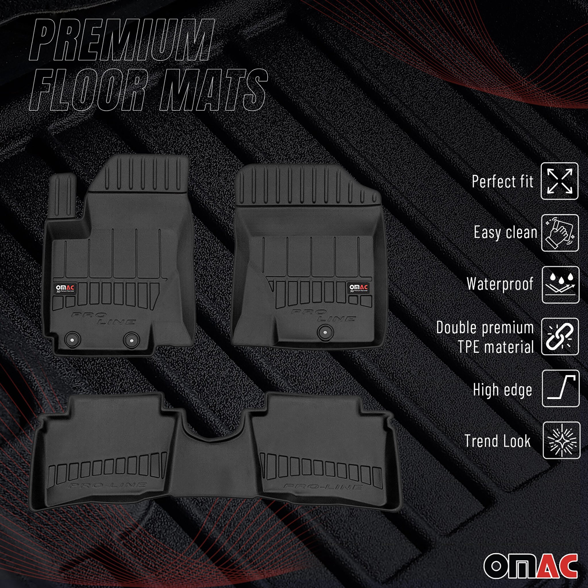 OMAC Premium Alfombrillas De Coche para Hyundai i20 2008-2014 Negro TPE Goma 3x