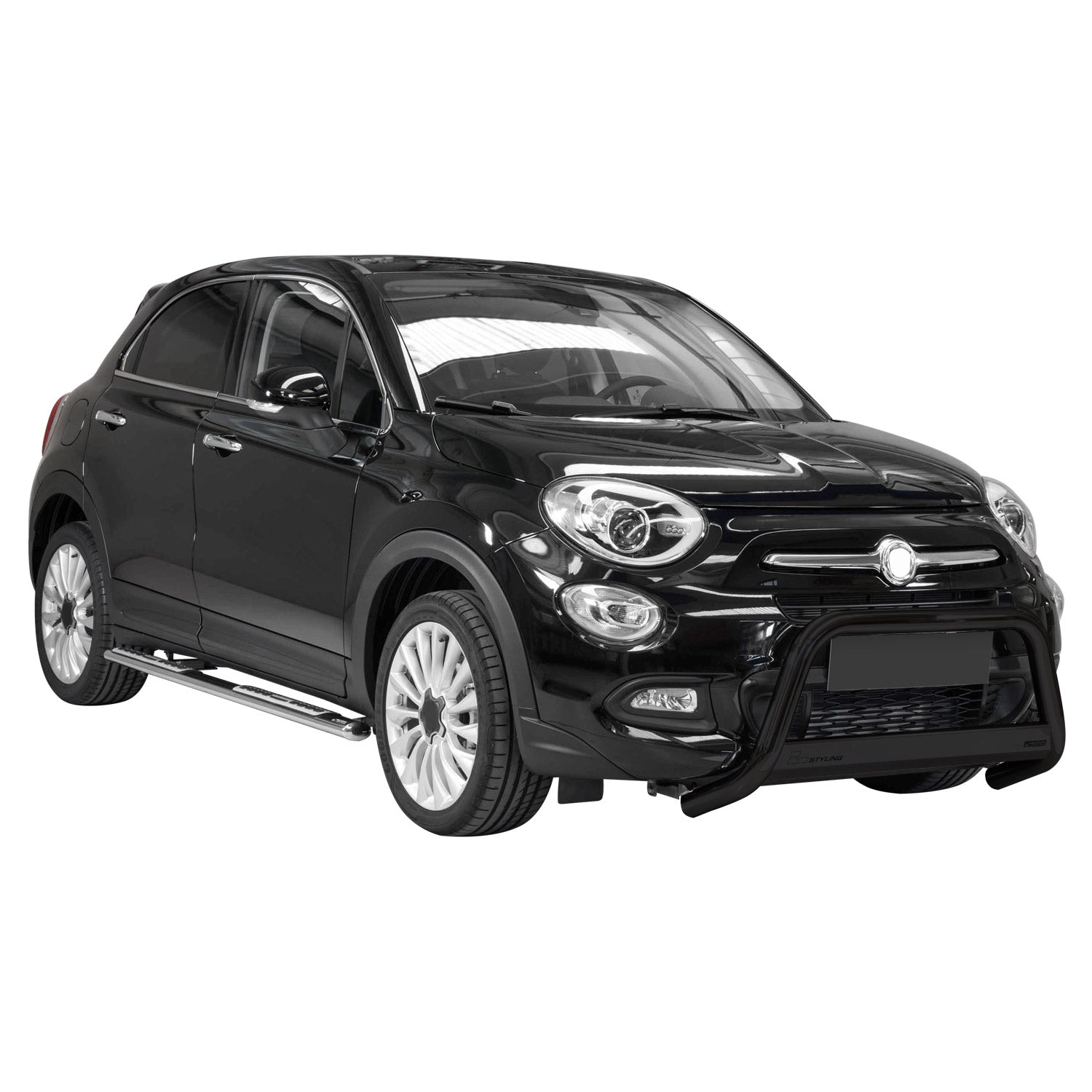 Bull Barra Frontal para Fiat 500X 2014-2018 Negro Brillante Acero 1Pza