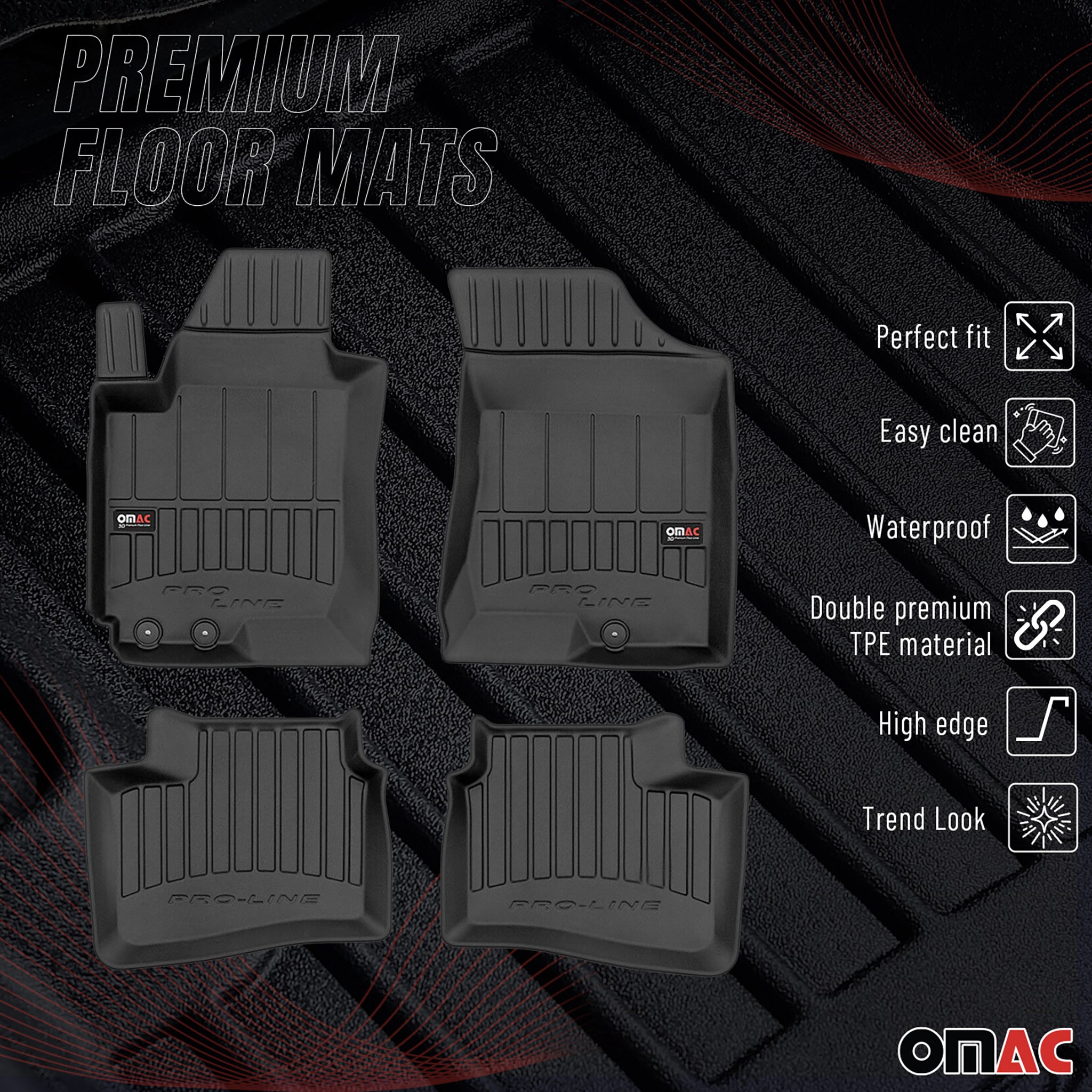 OMAC Premium Alfombrillas De Coche para Hyundai i30 2007-2012 Hatchback Goma 4x