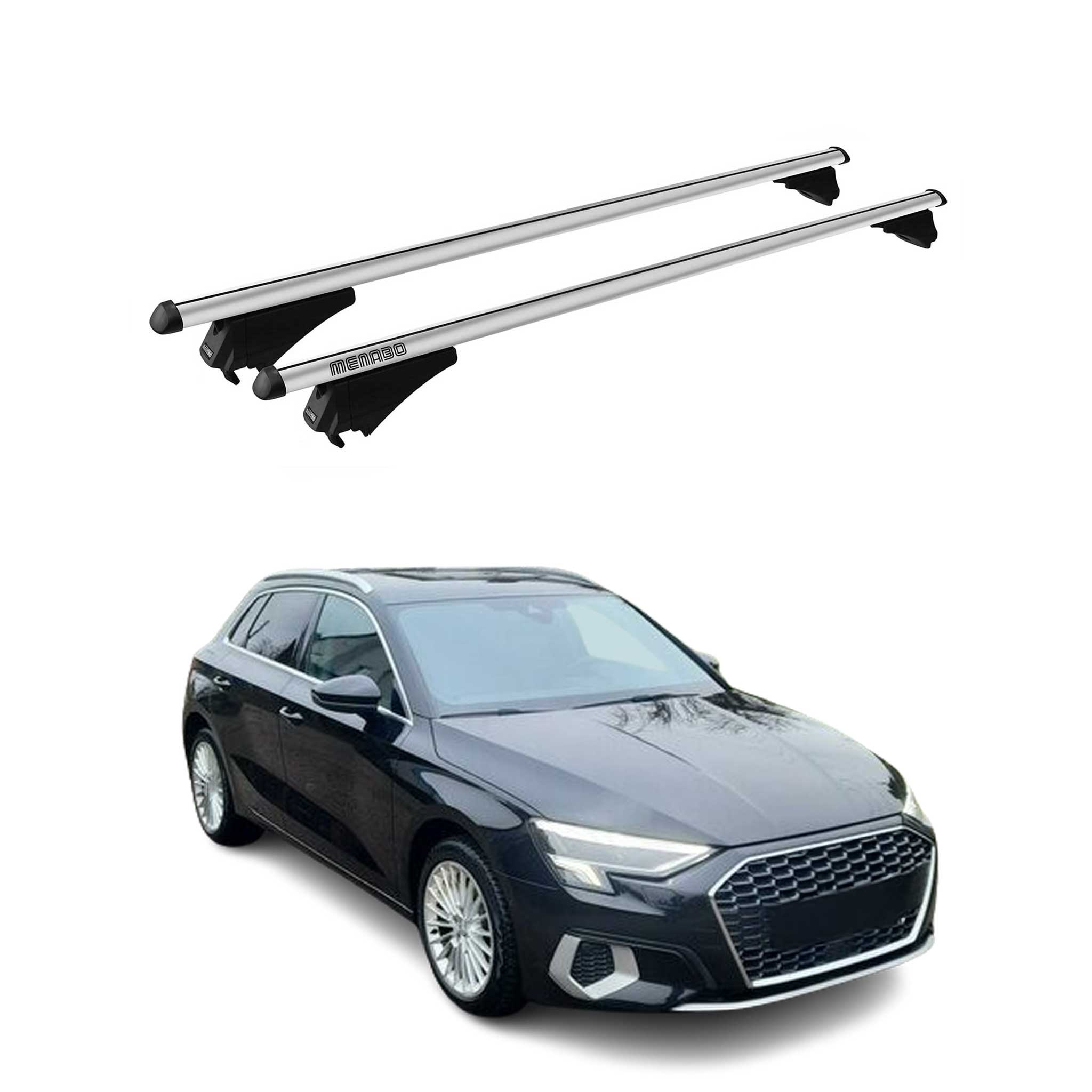 Menabo Barras de Techo Coche Baca para Audi A3 Sportback 2020-2025 Gris Alu 2Pza
