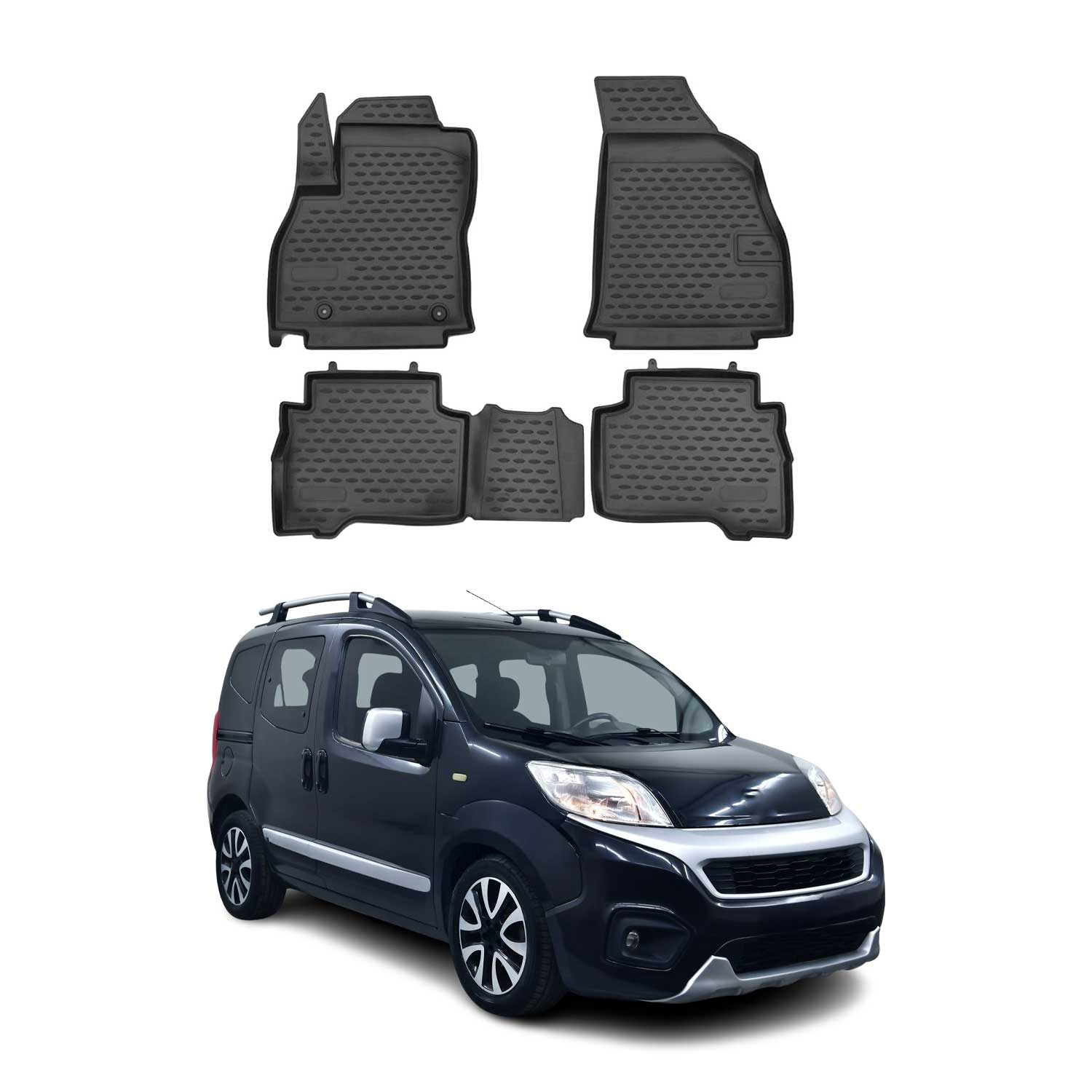 OMAC Alfombrillas De Coche para Fiat Fiorino Qubo 2008-2021 Negro Goma TPE 4Pza