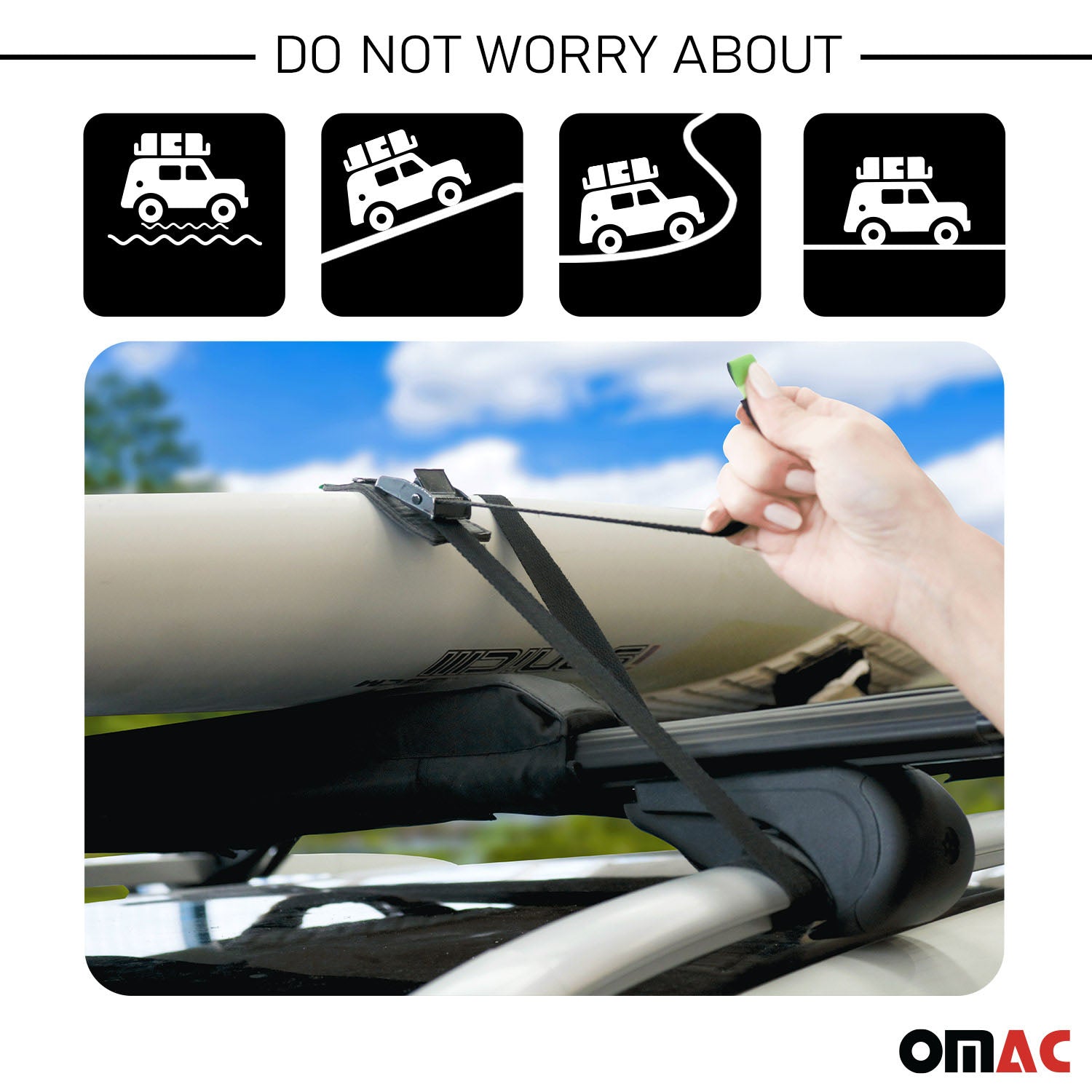 Soporte para windsurf Cinta 3mt con Trinquete Universal Negro Poliéster